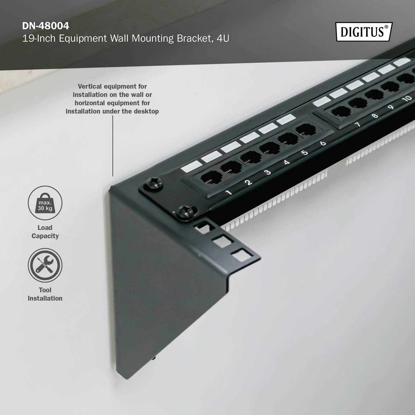 Digitus DN-48004 19 Zoll Equipment-Wandhalterung 4 HE Geeignet für Schranktiefe: ab 300mm Schwarz (RAL 9005) 19 Zoll