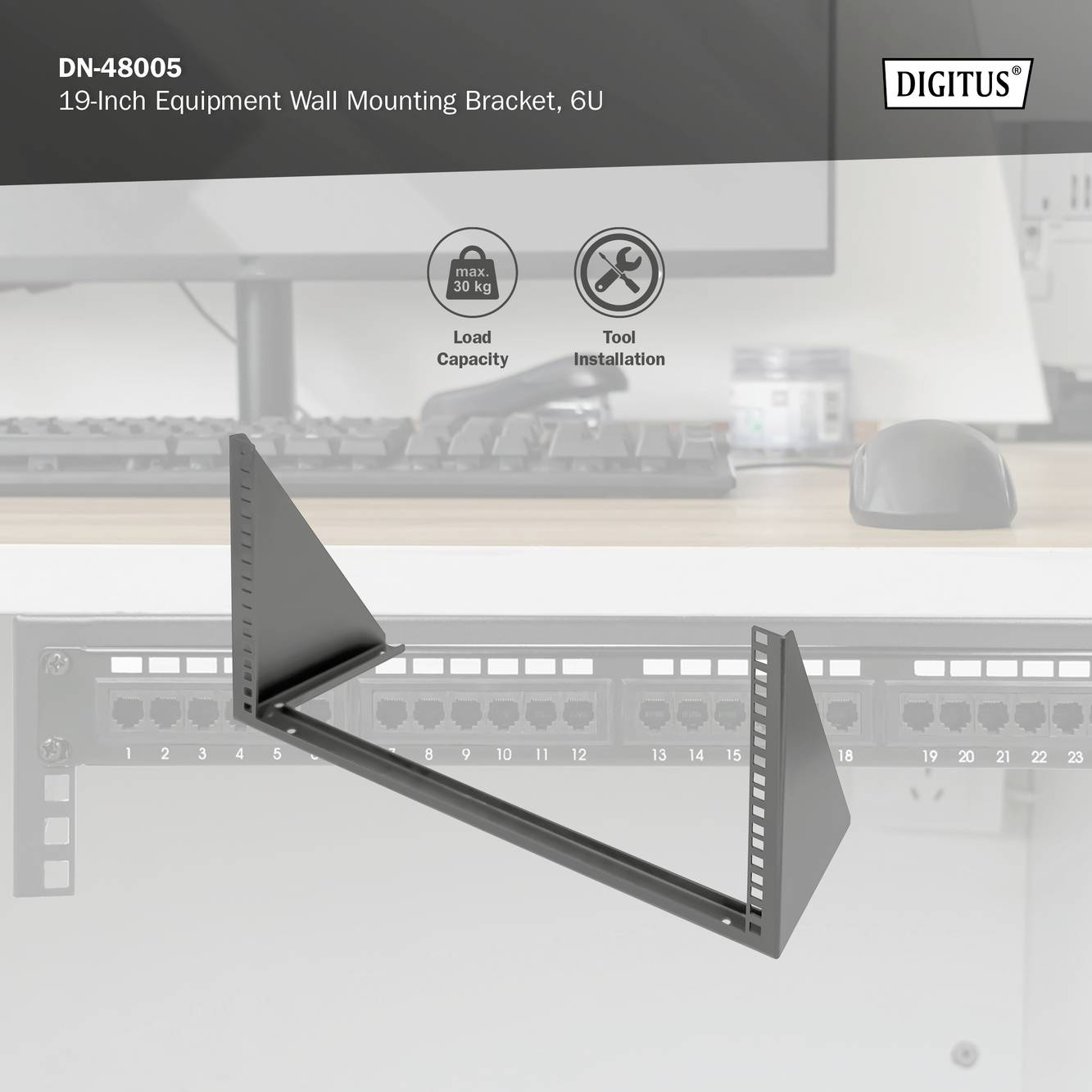 Digitus DN-48005 19 Zoll Equipment-Wandhalterung 6 HE Geeignet für Schranktiefe: ab 300mm Schwarz (RAL 9005) 19 Zoll