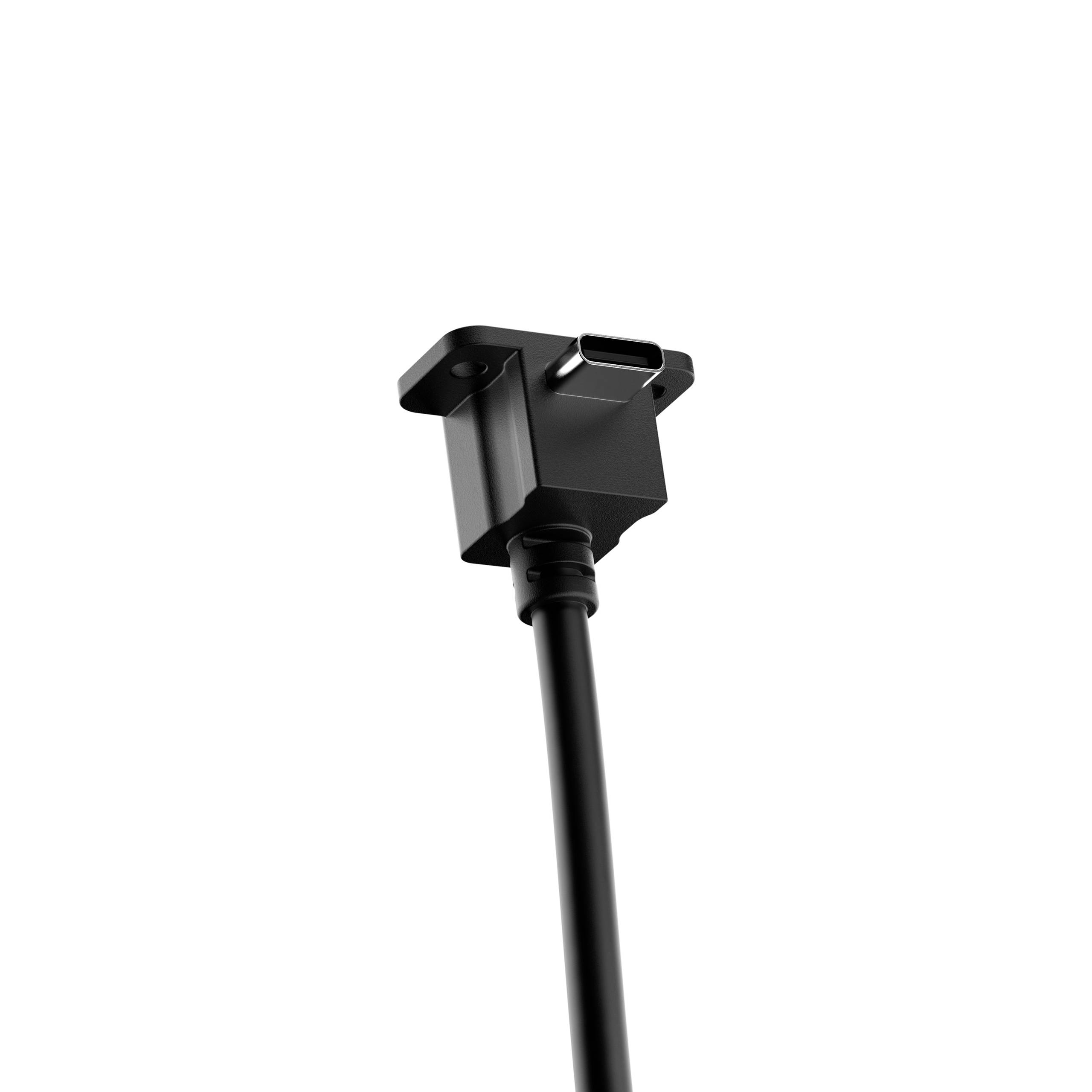 Ein einzelner schwarzer Kunststoffstecker mit Kabel ist isoliert auf weißem Hintergrund abgebildet, ohne zusätzliche Beschriftung.