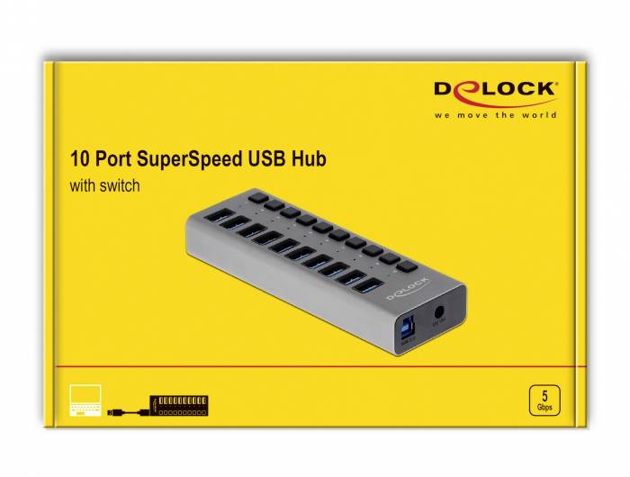 Delock 63670 10 Port USB-C® (USB 3.2 Gen 2) Multiport Hub Grau