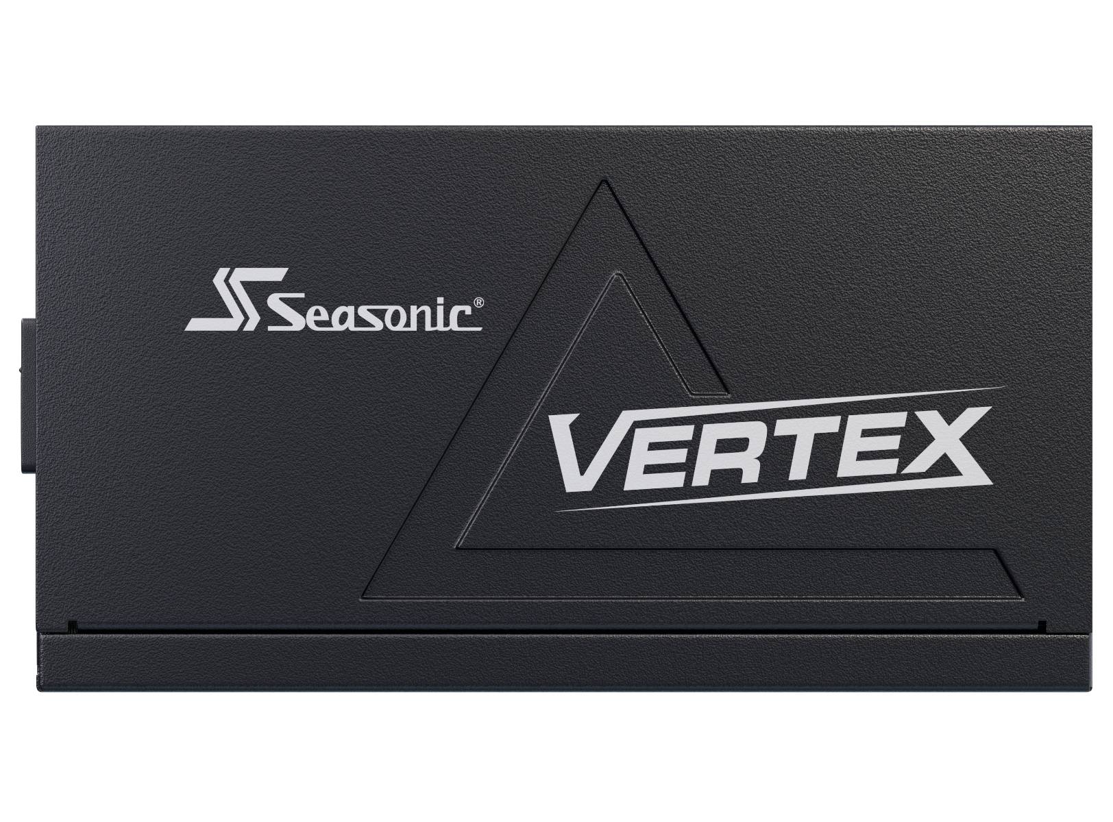 Ein schwarzes Gerät mit dem Logo von Seasonic und der Aufschrift 'VERTEX'.