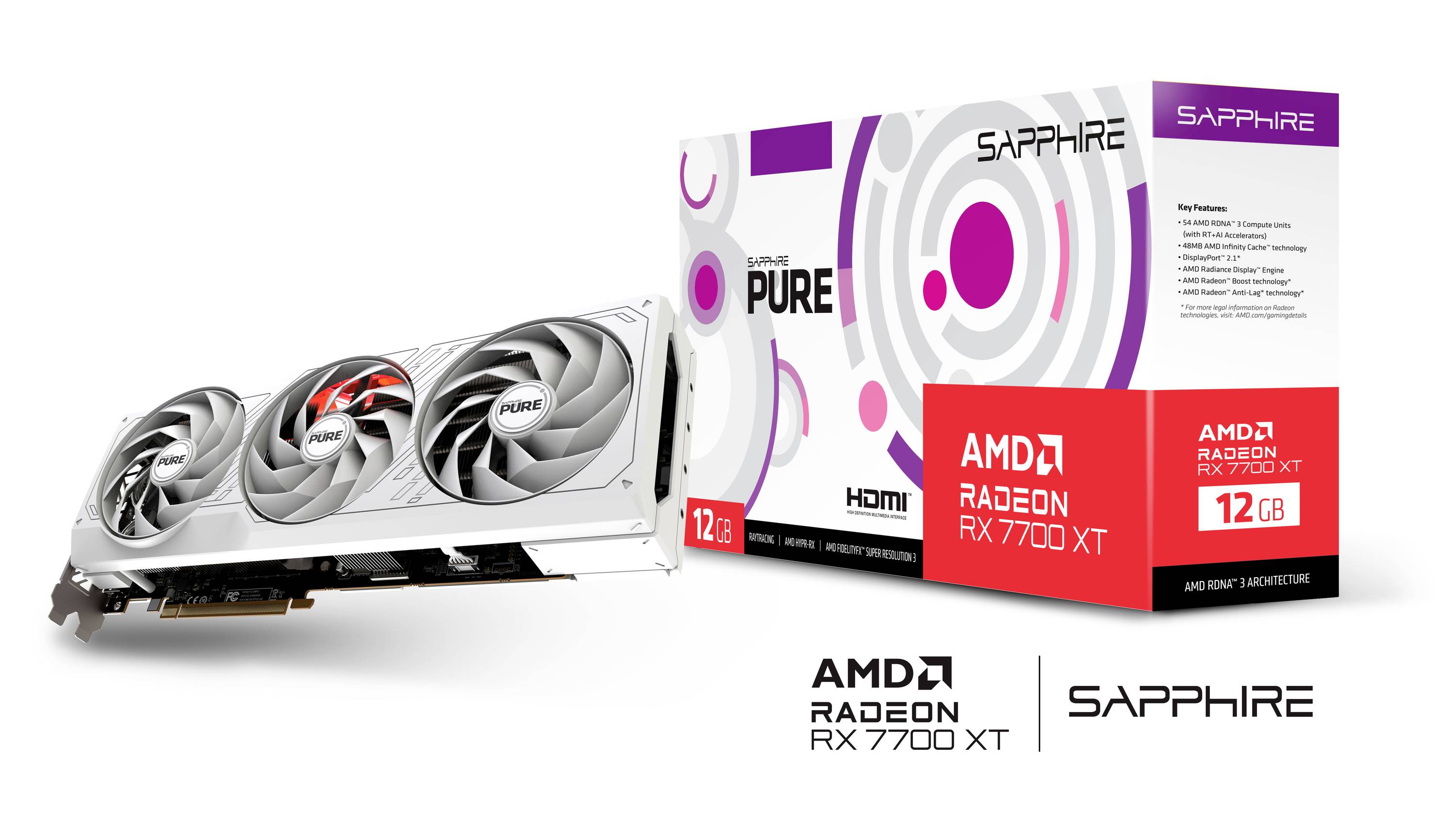 Sapphire Grafikkarte AMD Radeon RX 7700 XT PURE 12GB GDDR6-RAM PCIe x16 HDMI®, DisplayPort AMD FreeSync, Vulkan
