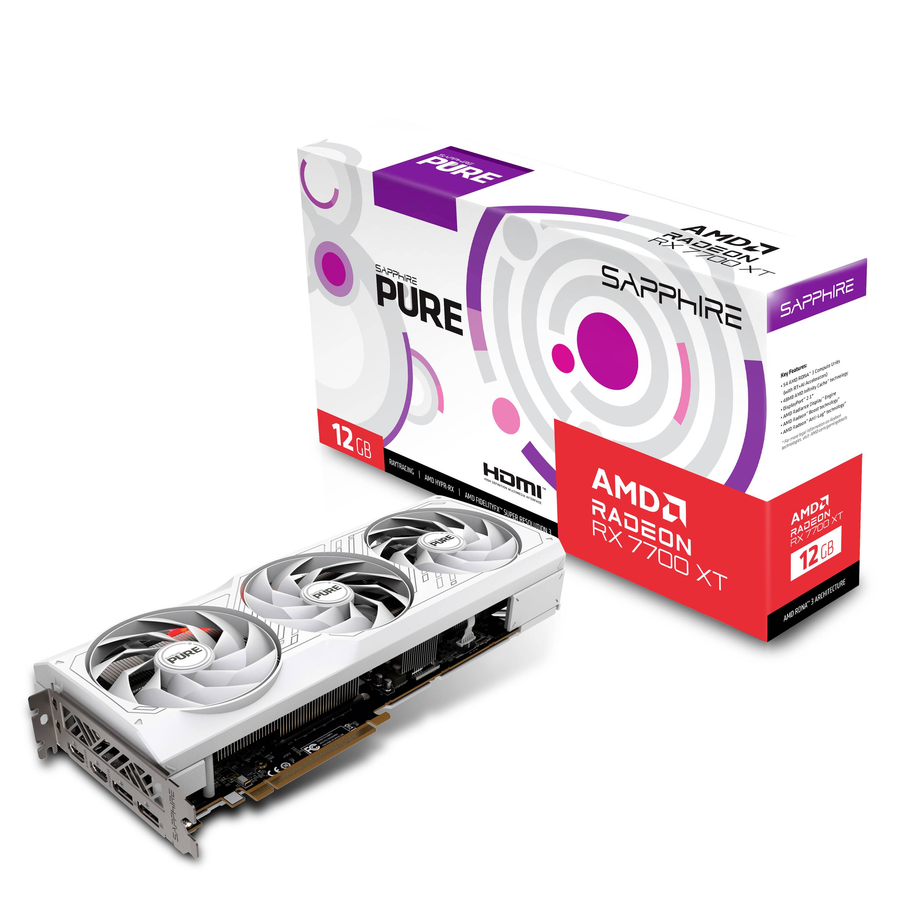 Sapphire Grafikkarte AMD Radeon RX 7700 XT PURE 12GB GDDR6-RAM PCIe x16 HDMI®, DisplayPort AMD FreeSync, Vulkan