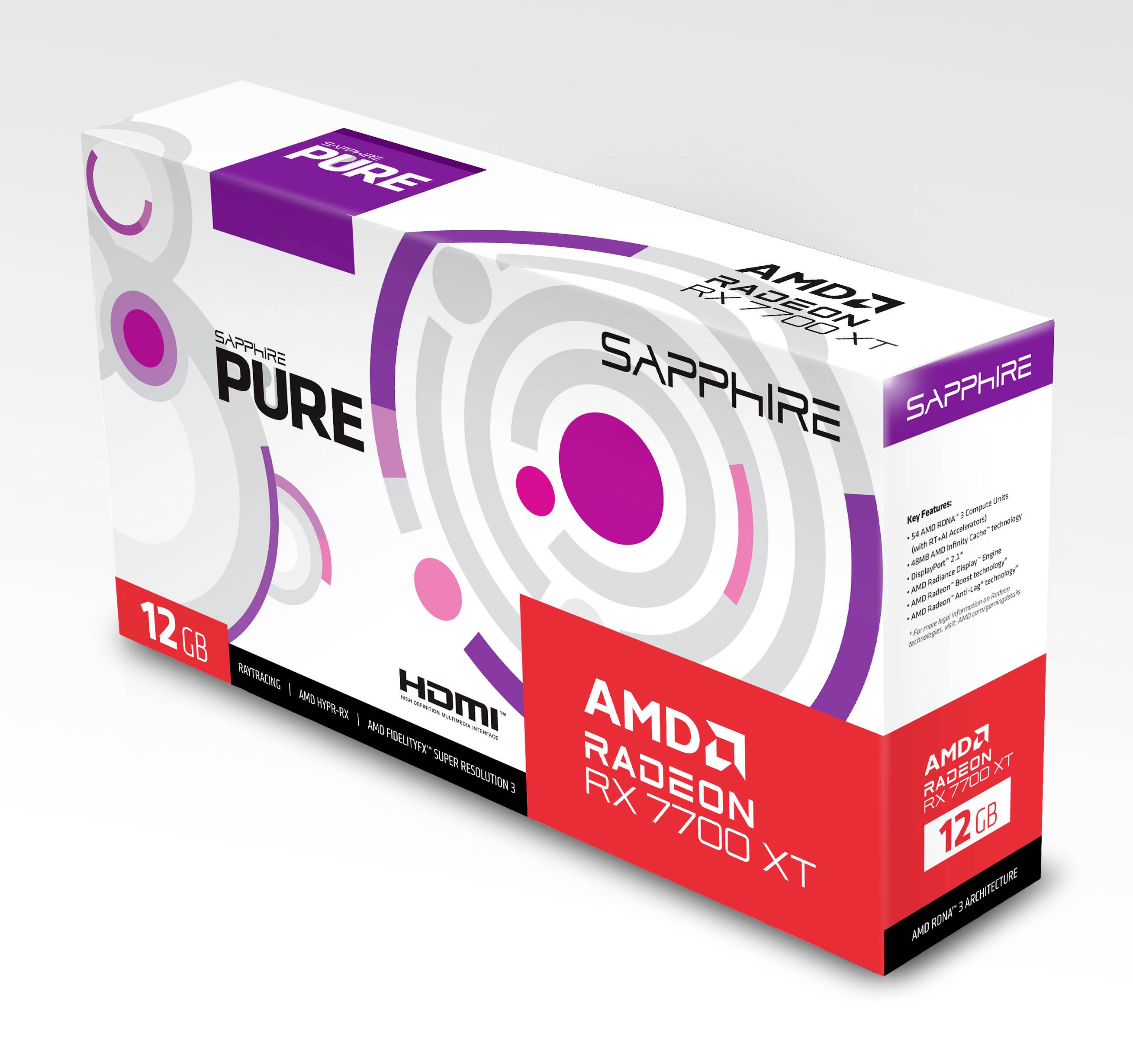 Sapphire Grafikkarte AMD Radeon RX 7700 XT PURE 12GB GDDR6-RAM PCIe x16 HDMI®, DisplayPort AMD FreeSync, Vulkan