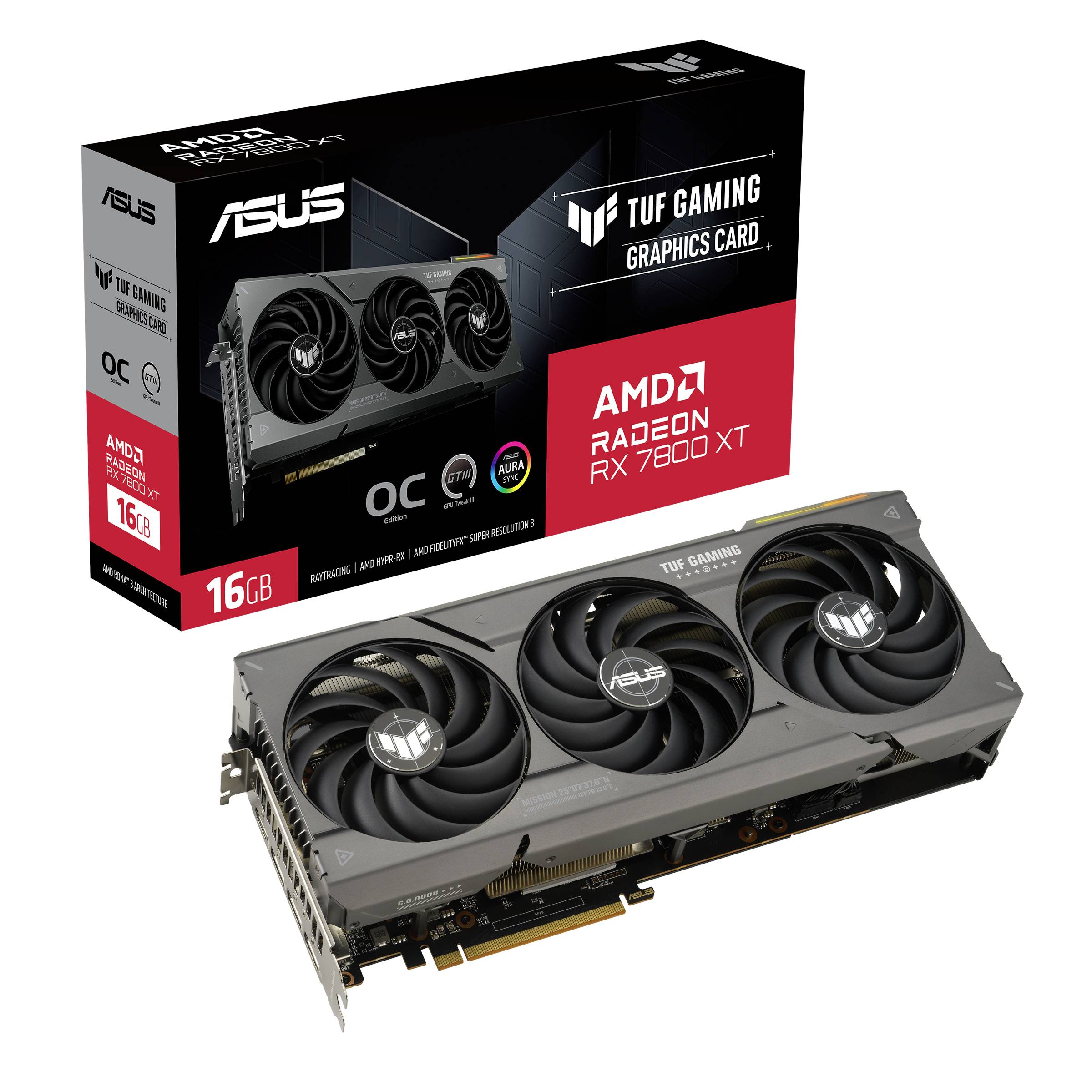 Asus Grafikkarte AMD Radeon RX 7800 XT TUF Gaming OC Edition 16 GB GDDR6-RAM HDMI®, DisplayPort AMD FreeSync, Übertaktet / Overclocked