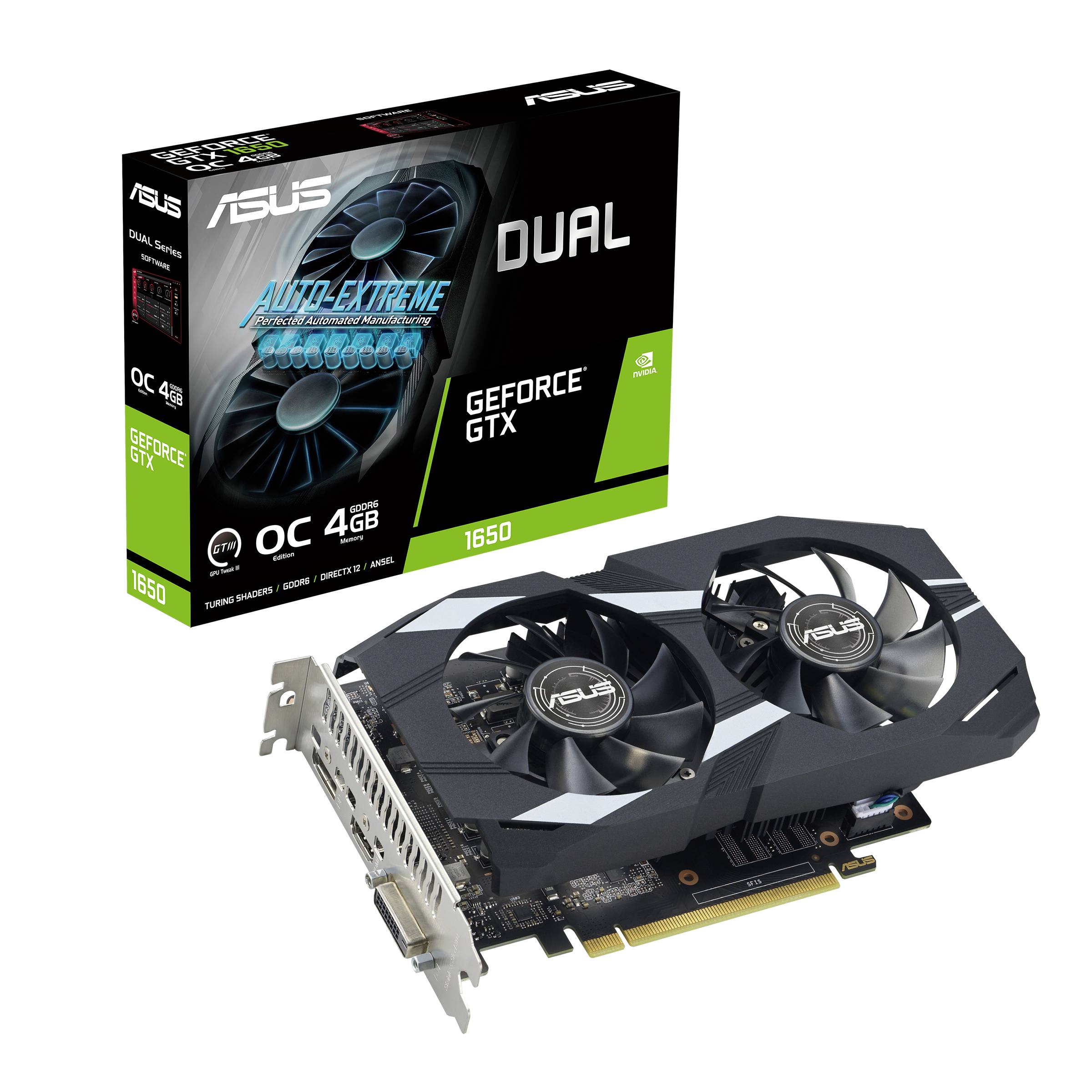 Asus Grafikkarte Nvidia GeForce GTX1650 Dual EVO - OC Edition 4GB GDDR6-RAM HDMI®, DisplayPort, DVI Übertaktet / Overclocked