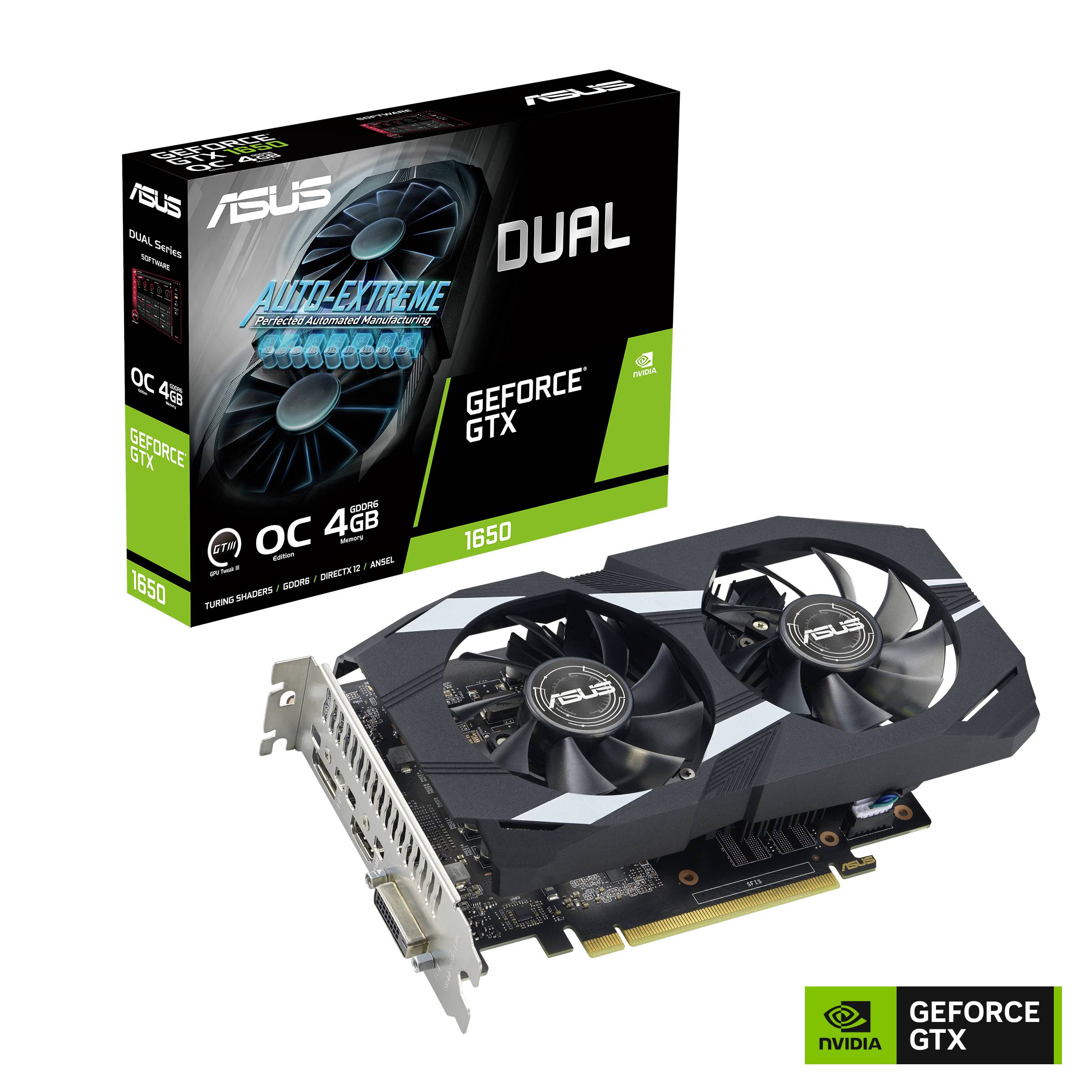 Asus Grafikkarte Nvidia GeForce GTX1650 Dual EVO - OC Edition 4GB GDDR6-RAM HDMI®, DisplayPort, DVI Übertaktet / Overclocked