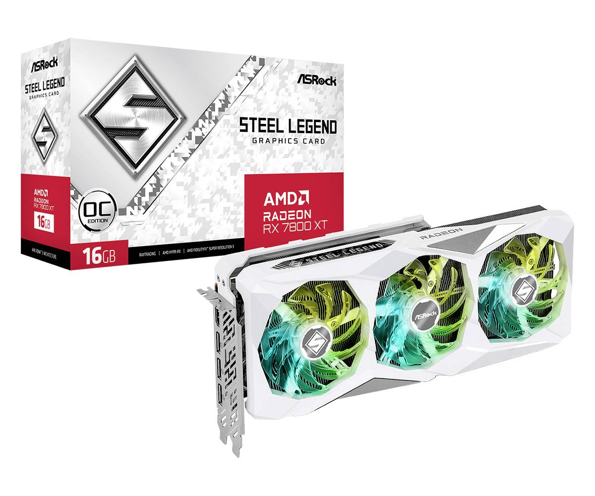 ASRock Grafikkarte AMD Radeon RX 7800 XT Steel Legend OC Edition 16 GB GDDR6-RAM PCIe x16 HDMI®, DisplayPort AMD FreeSync, Übertaktet / Overclocke