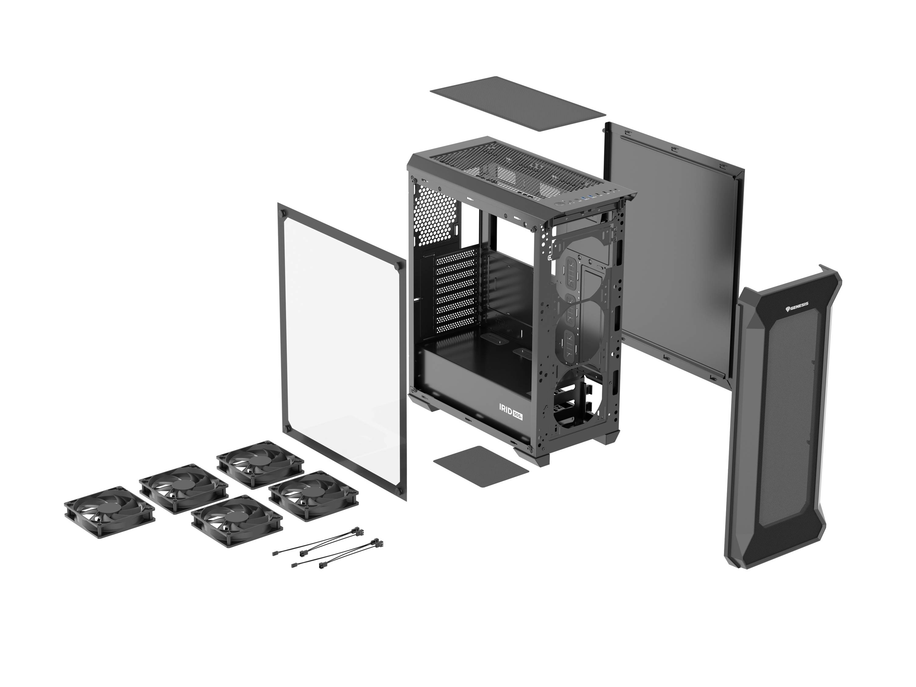 Genesis Irid 505F Midi-Tower PC-Gehäuse Schwarz