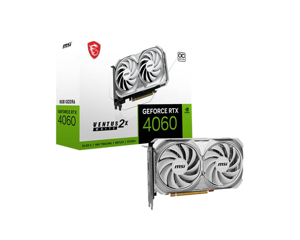 MSI Grafikkarte Nvidia GeForce RTX 4060 VENTUS 2X WHITE OC 8 GB GDDR6-RAM PCIe x8 HDMI®, DisplayPort Übertaktet / Overclocked, Vulkan, NVIDIA G-Sy