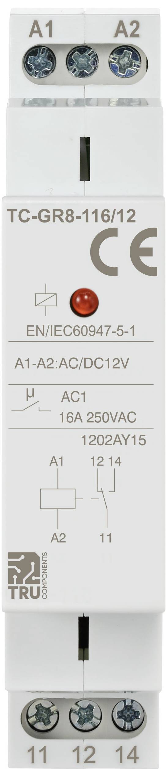 TRU COMPONENTS TC-GR8-116/12 Hilfsschalter 1 Wechsler 12 V/AC, 12 V/DC 16 A 1 St.