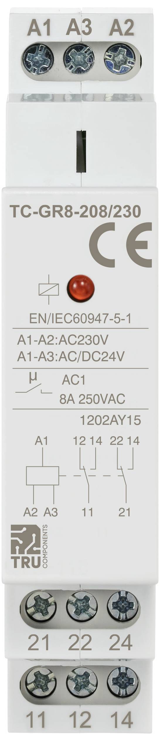 TRU COMPONENTS TC-GR8-208/230 Hilfsschalter 2 Wechsler 24 V/AC, 24 V/DC, 230 V/AC 8A 1St.