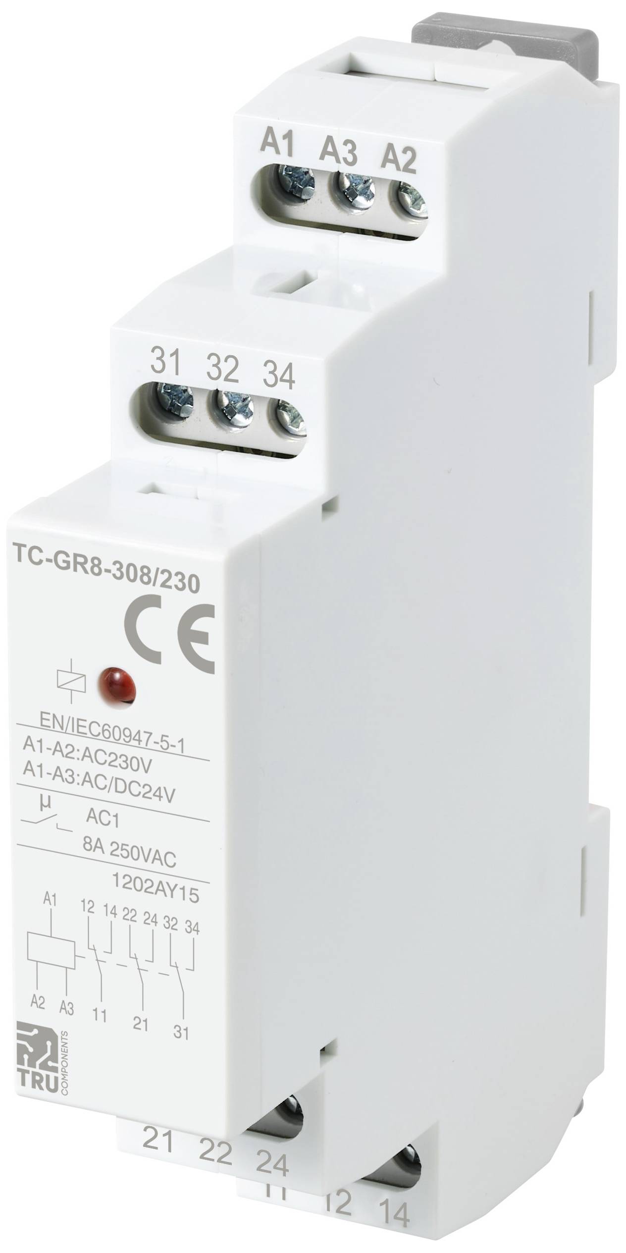 TRU COMPONENTS TC-GR8-308/230 Hilfsschalter 3 Wechsler 24 V/AC, 24 V/DC, 230 V/AC 8A 1St.