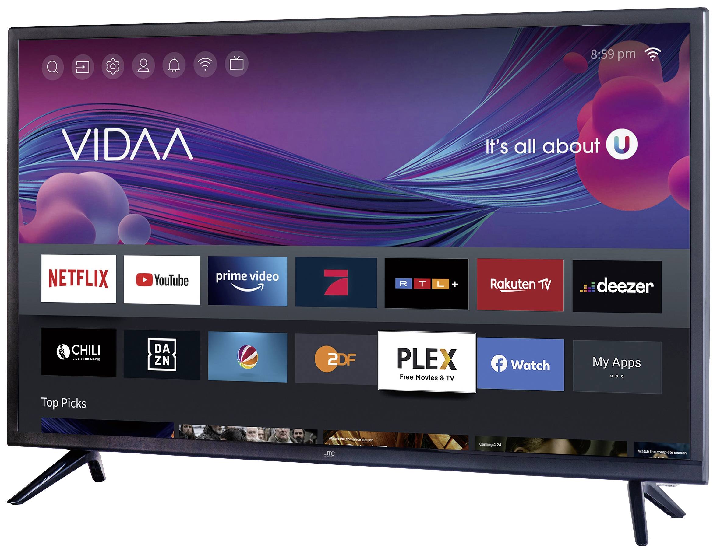 JTC EVOII32HD LED-TV 80cm 32 Zoll EEK E (A - G) DVB-T2, HD ready, Smart TV, WLAN, CI+ Schwarz