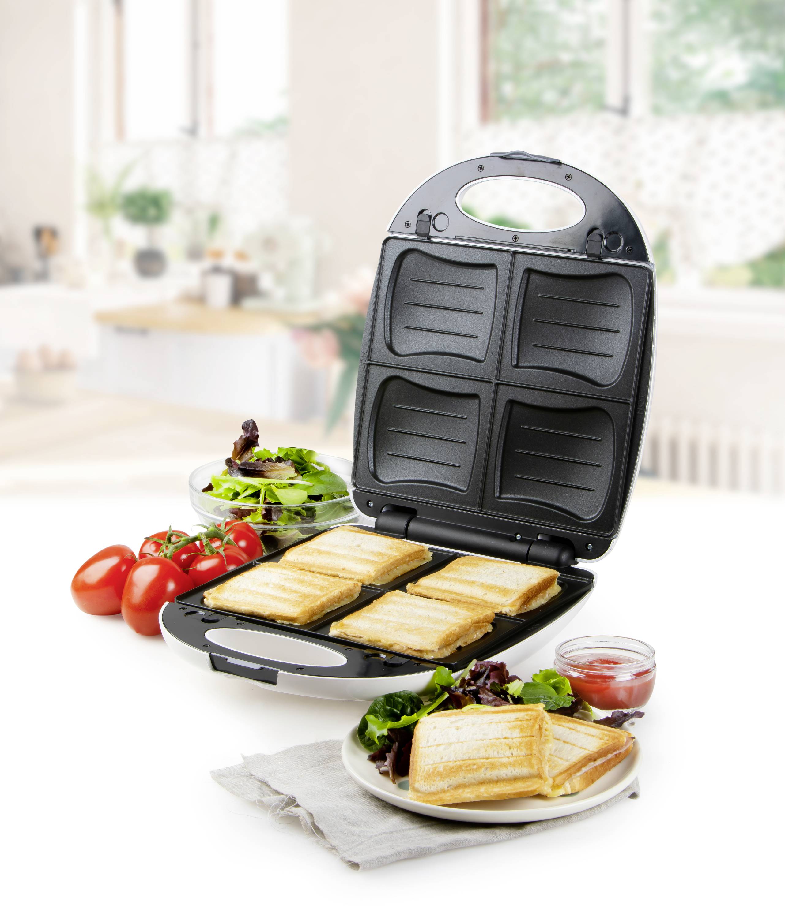 DOMO Sandwich-Toaster Antihaftbeschichtung Weiß