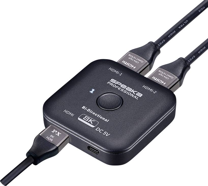 SpeaKa Professional SP-11990132 2 Port HDMI-Switch UHD 8K @ 60Hz bidirektional verwendbar 7680 x 4320 Pixel