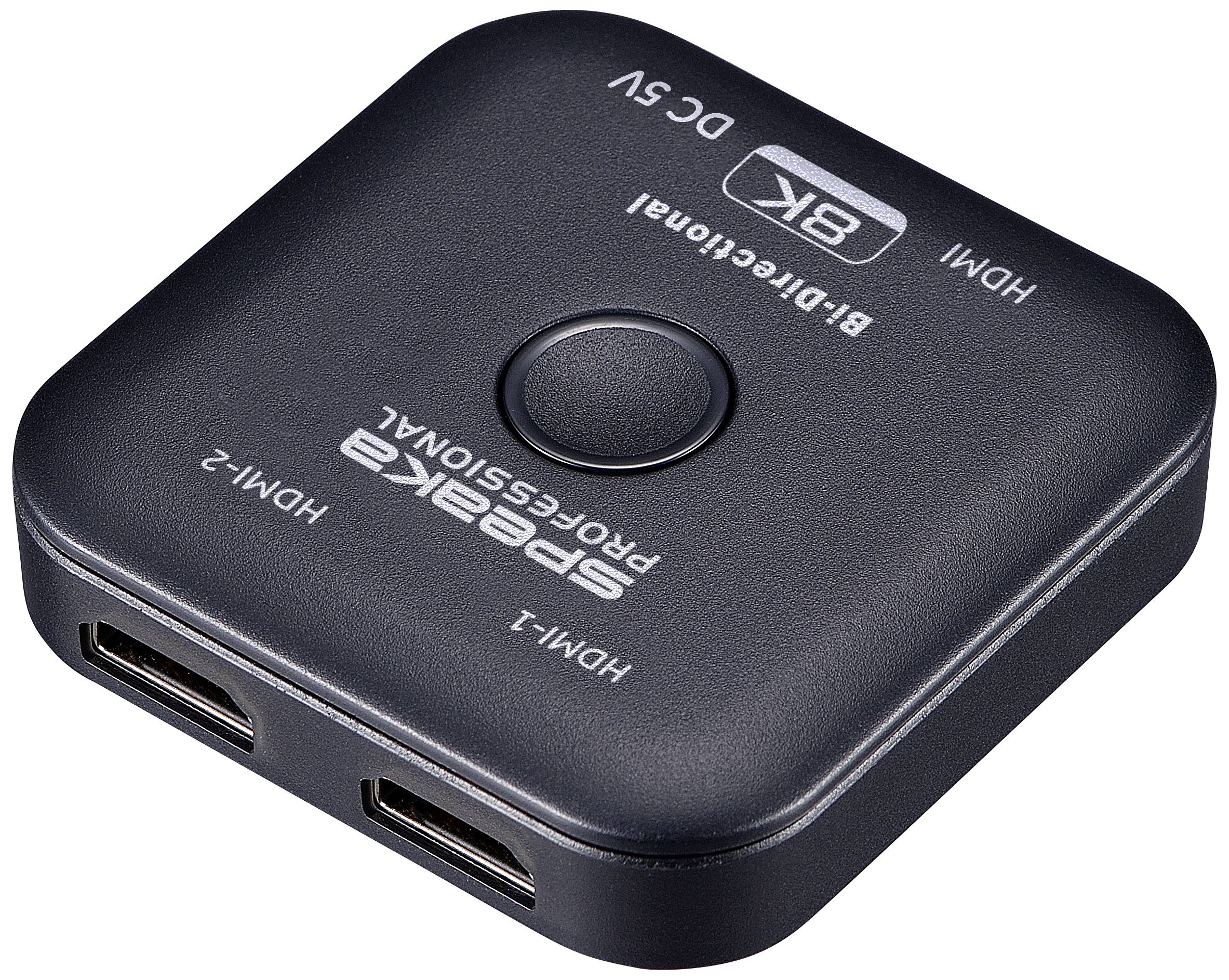 SpeaKa Professional SP-11990132 2 Port HDMI-Switch UHD 8K @ 60Hz bidirektional verwendbar 7680 x 4320 Pixel