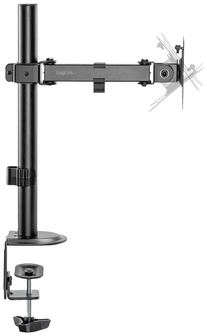 Monitorhalterung aus Metall, schwarz, verstellbar, für Schreibtischmontage. Eignet sich zur ergonomischen Positionierung eines Bildschirms.