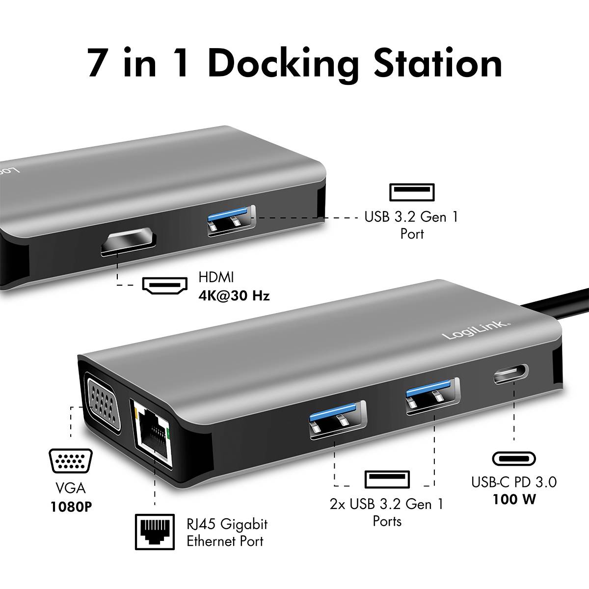 LogiLink USB 3.2 (Gen 1) Docking-Station, USB-C, 7-Port (11117841)