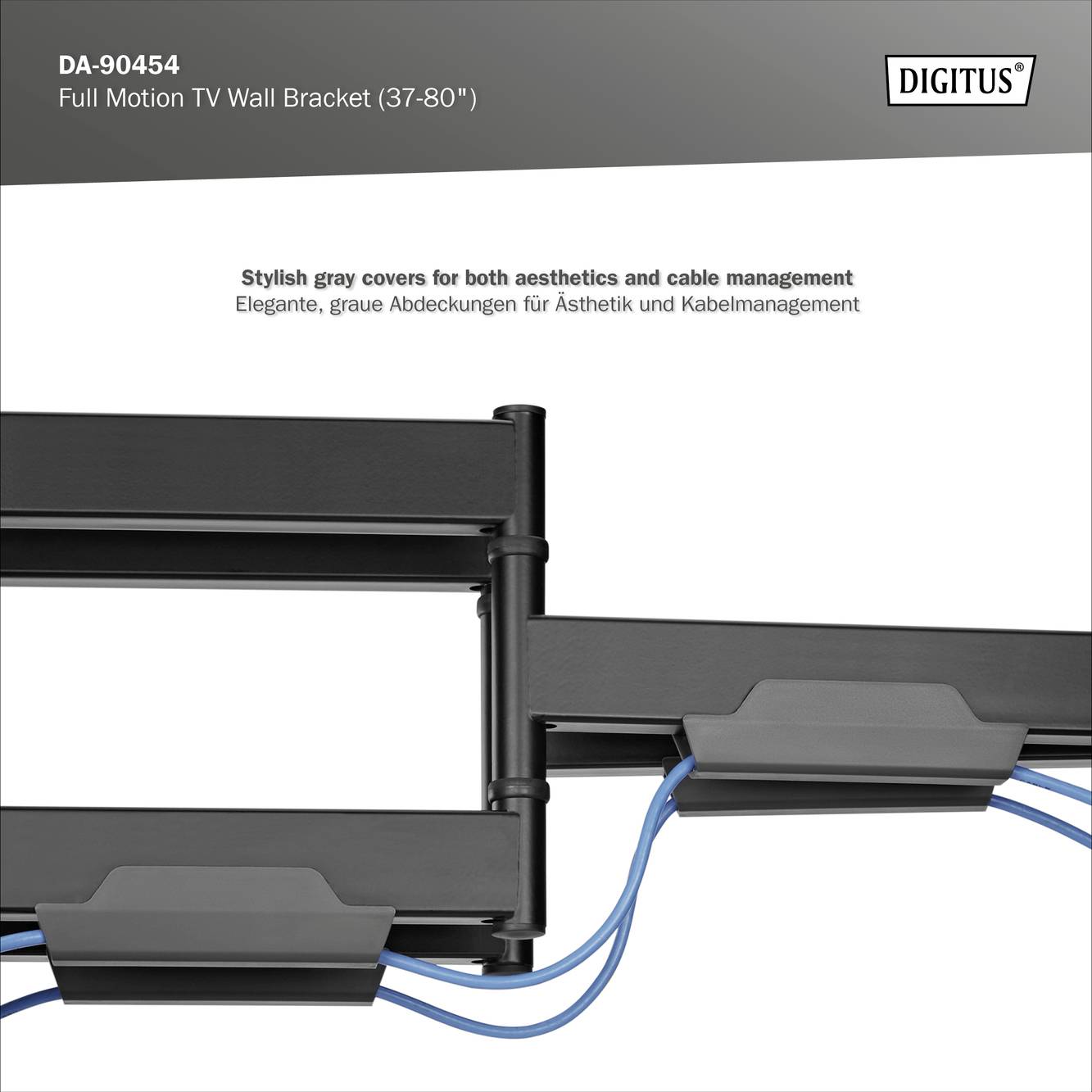 Digitus DA-90454 TV-Wandhalterung Variabler Wandabstand 114,3cm (45") - 177,8cm (70") Ausziehbar, Neigbar, Neigbar + Rotierbar