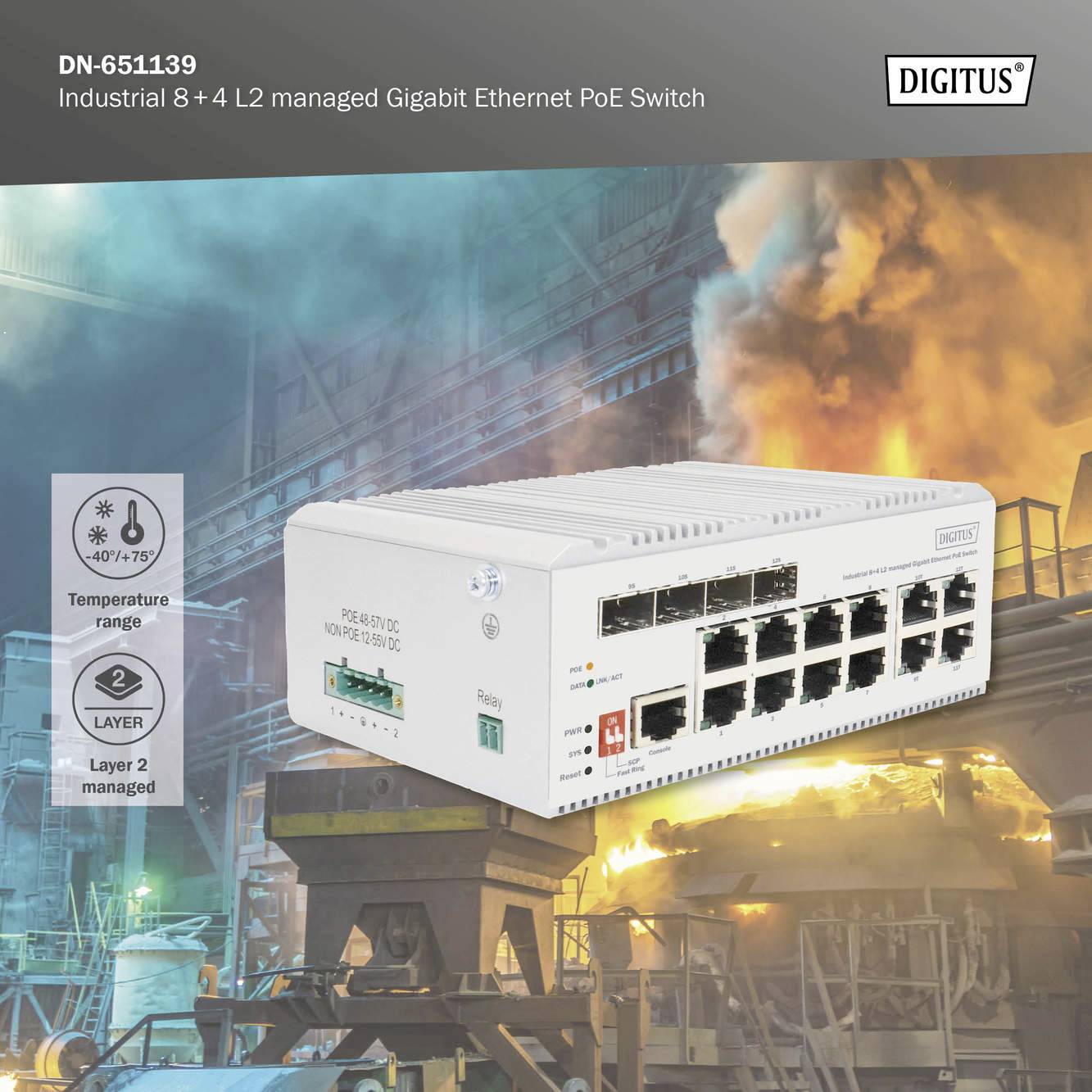 Digitus DN-651139 Industrial Ethernet Switch 8 + 4 Port 10 / 100 / 1000MBit/s