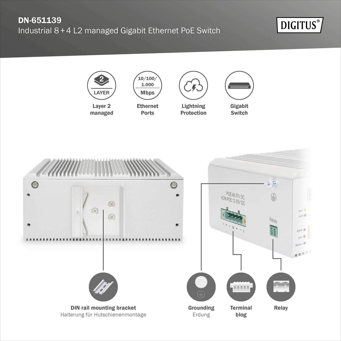 Digitus DN-651139 Industrial Ethernet Switch 8 + 4 Port 10 / 100 / 1000MBit/s