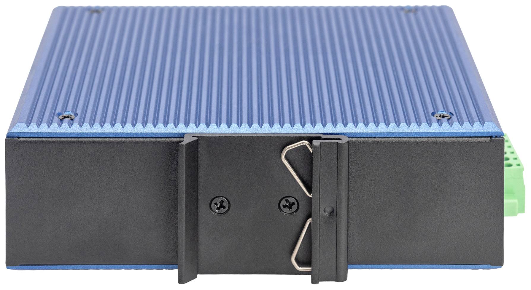 Ein blaues, rechteckiges elektronisches Gerät mit geripptem Gehäuse und schwarzer Halterung. Funktion unbekannt.