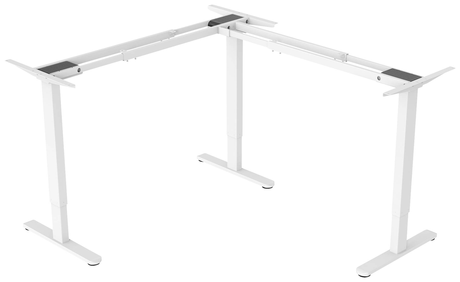 Weiße, höhenverstellbare Schreibtischbasis in U-Form, geeignet für ergonomische Arbeitsumgebungen.