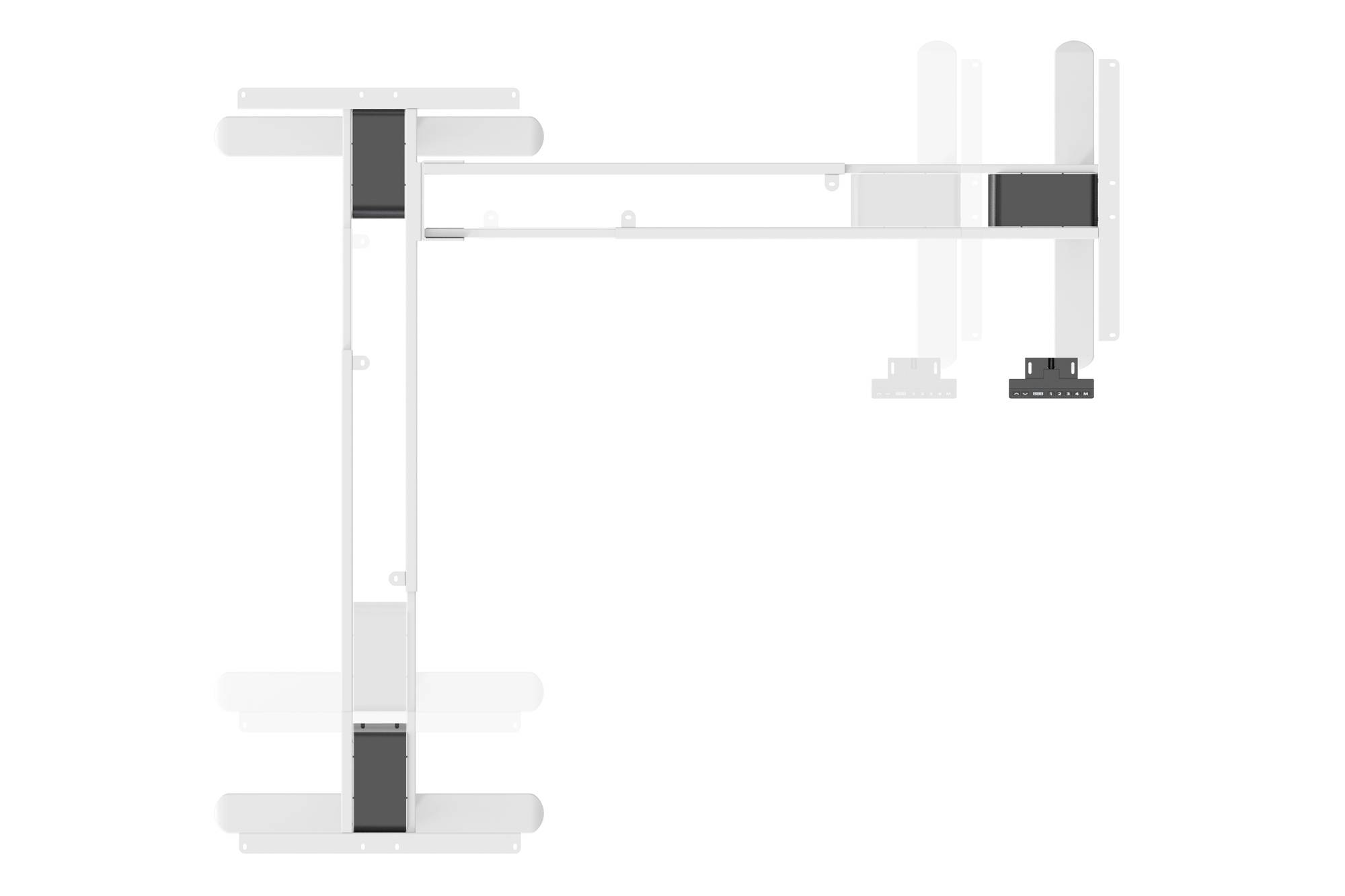 Montagebild eines beweglichen TV-Wandhalters mit drei Gelenkpunkten, ausgeklappt in Z-Form, zeigt Flexibilität der Halterung.