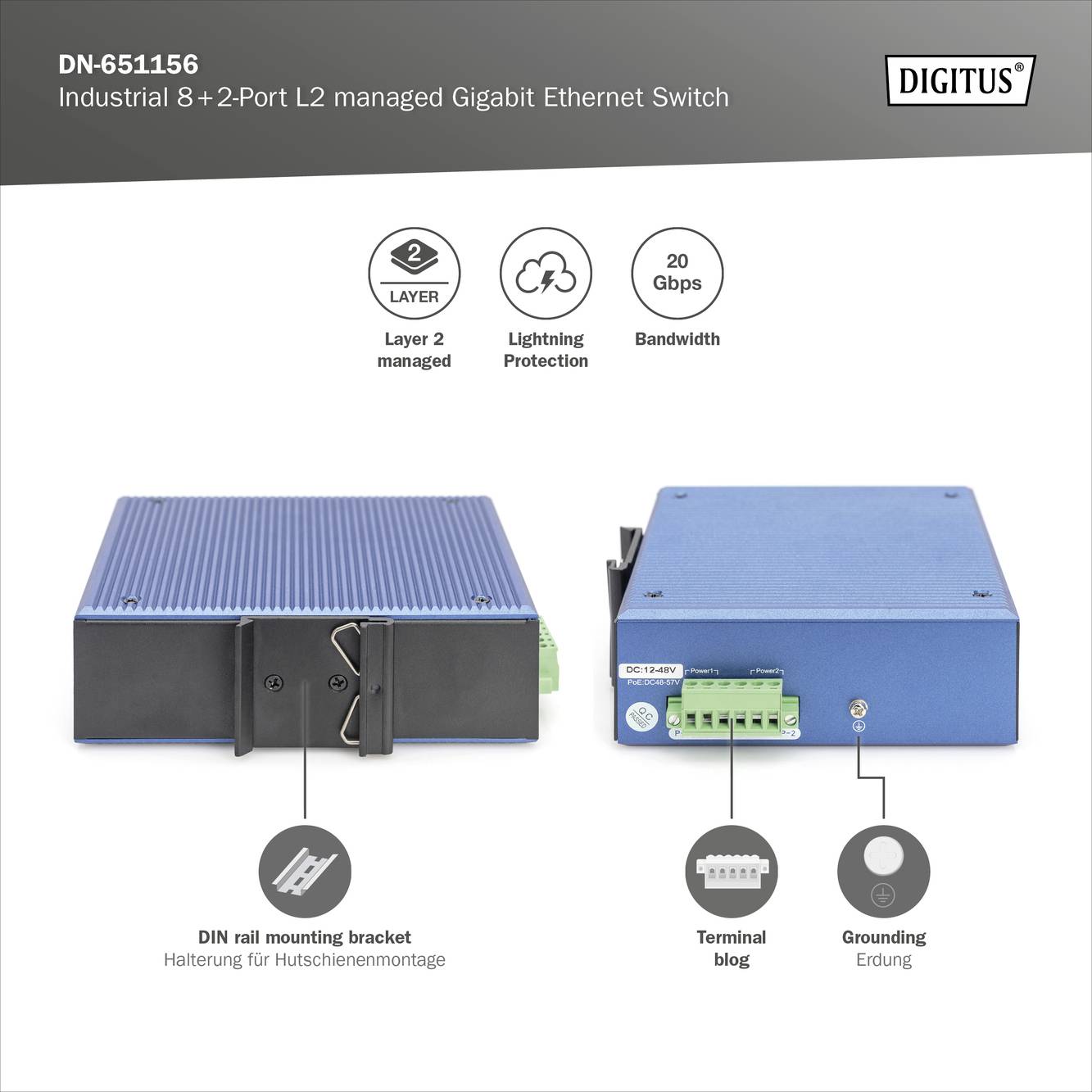 Digitus DN-651156 Industrial Ethernet Switch 8 + 2 Port 10 / 100 / 1000MBit/s
