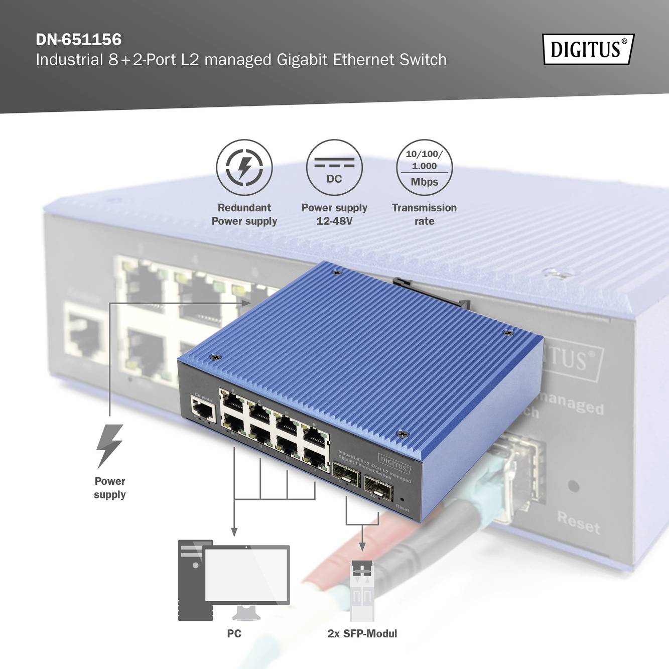 Digitus DN-651156 Industrial Ethernet Switch 8 + 2 Port 10 / 100 / 1000MBit/s
