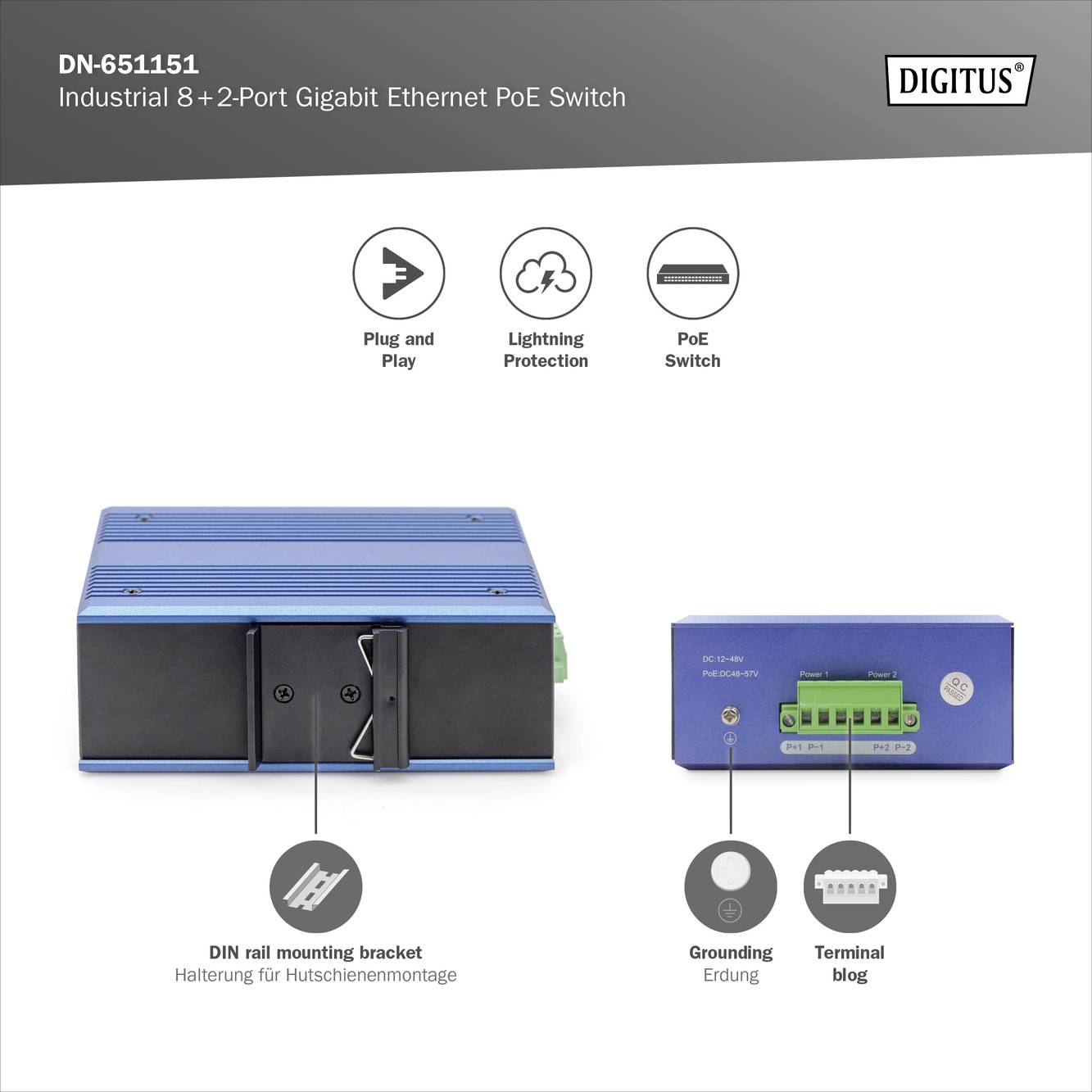 Digitus DN-651151 DN-651151 Industrial Ethernet Switch 8 + 2 Port 1 GBit/s