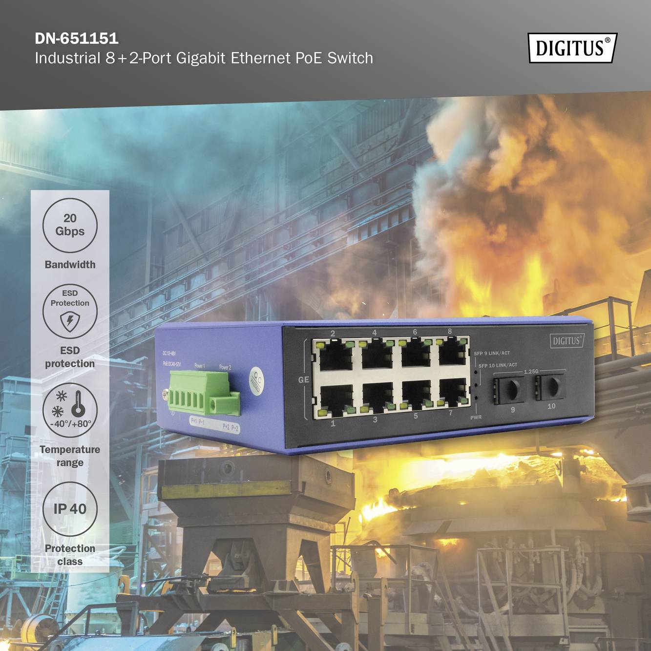 Digitus DN-651151 DN-651151 Industrial Ethernet Switch 8 + 2 Port 1 GBit/s
