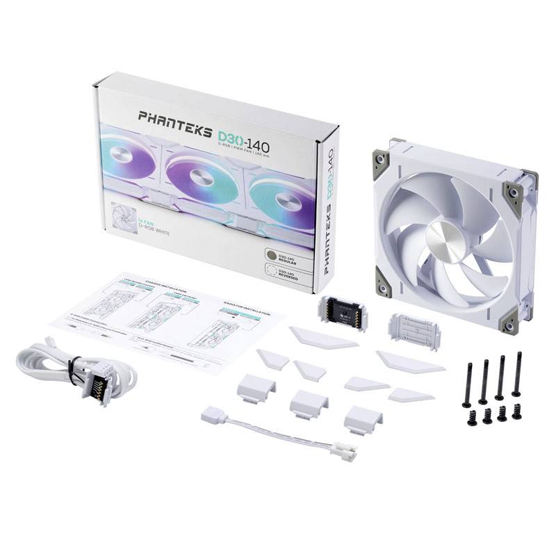 Phanteks D30 PWM Regular Airflow D-RGB PC-Gehäuse-Lüfter Weiß (B x H x T) 140 x 30 x 140 mm