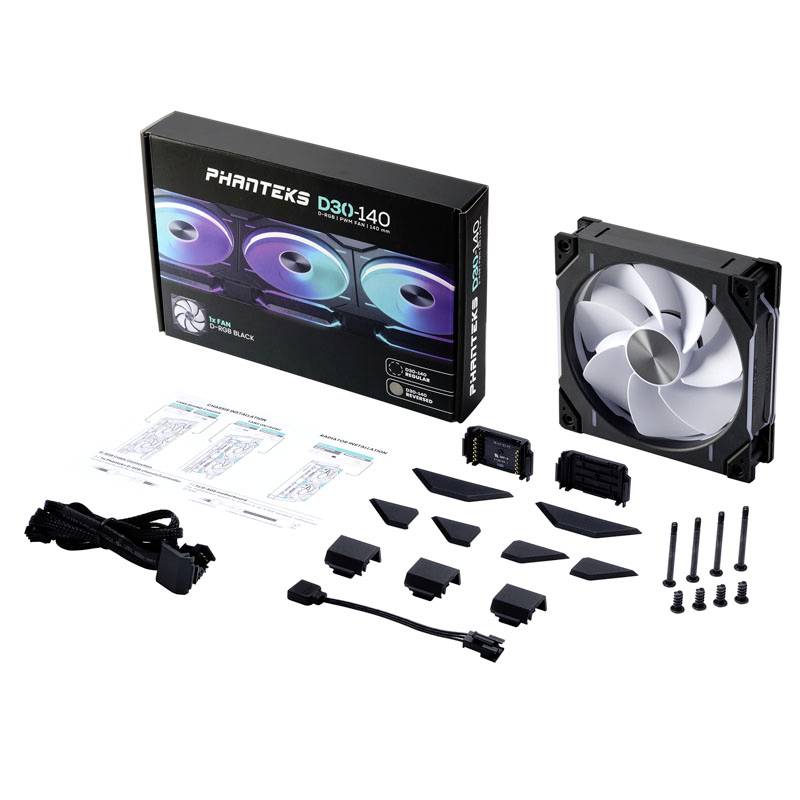 Phanteks D30 PWM Reverse Airflow D-RGB PC-Gehäuse-Lüfter Schwarz (B x H x T) 140 x 30 x 140mm