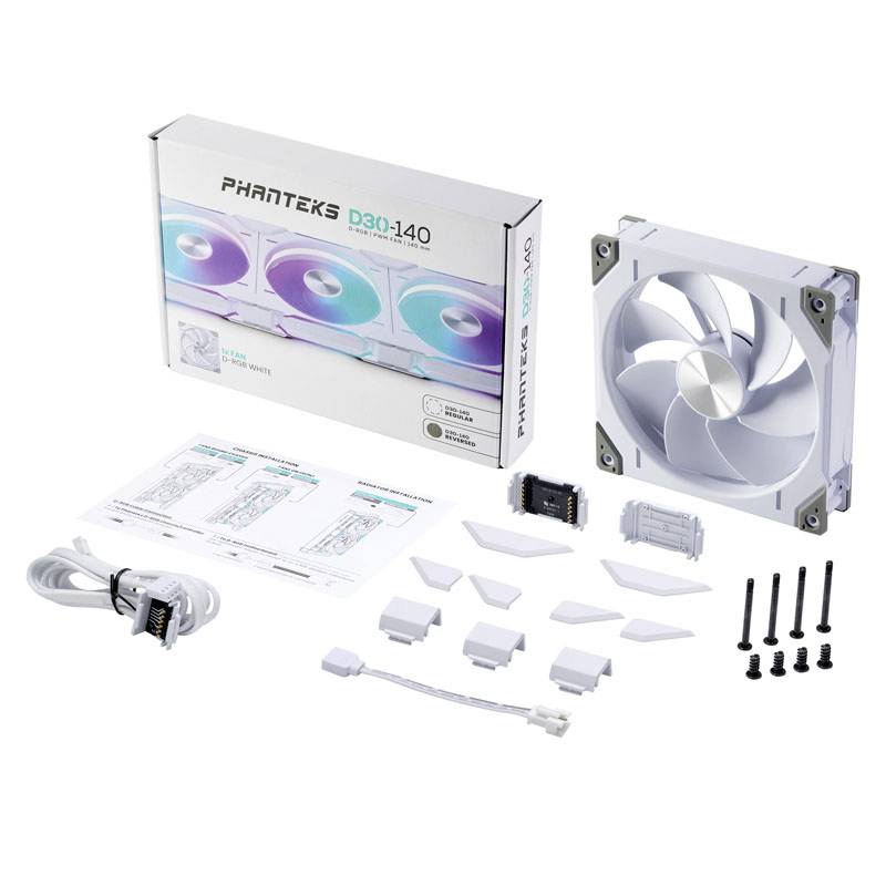 Phanteks D30 PWM Reverse Airflow D-RGB PC-Gehäuse-Lüfter Weiß (B x H x T) 140 x 30 x 140m