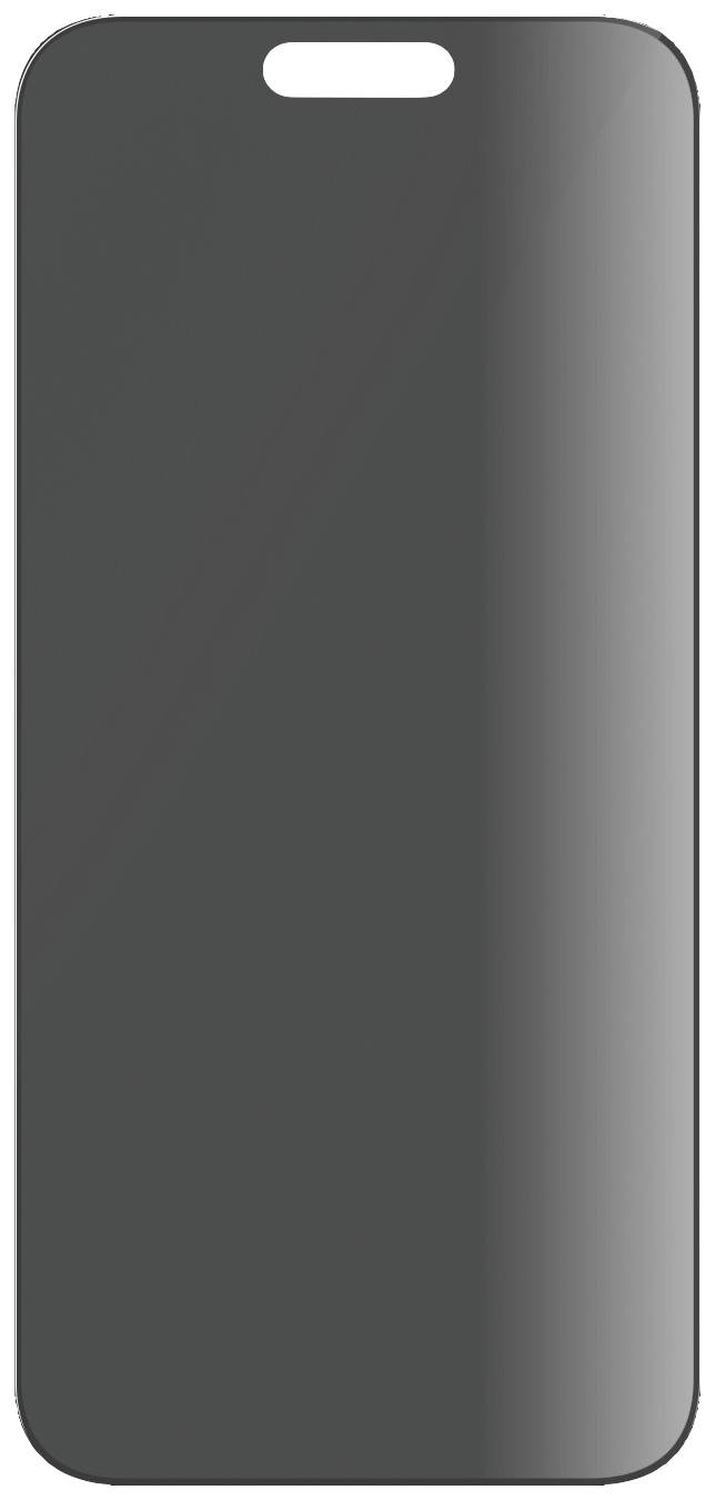 Schwarzer Smartphone-Bildschirm mit abgerundeten Kanten und einer großen Aussparung oben.