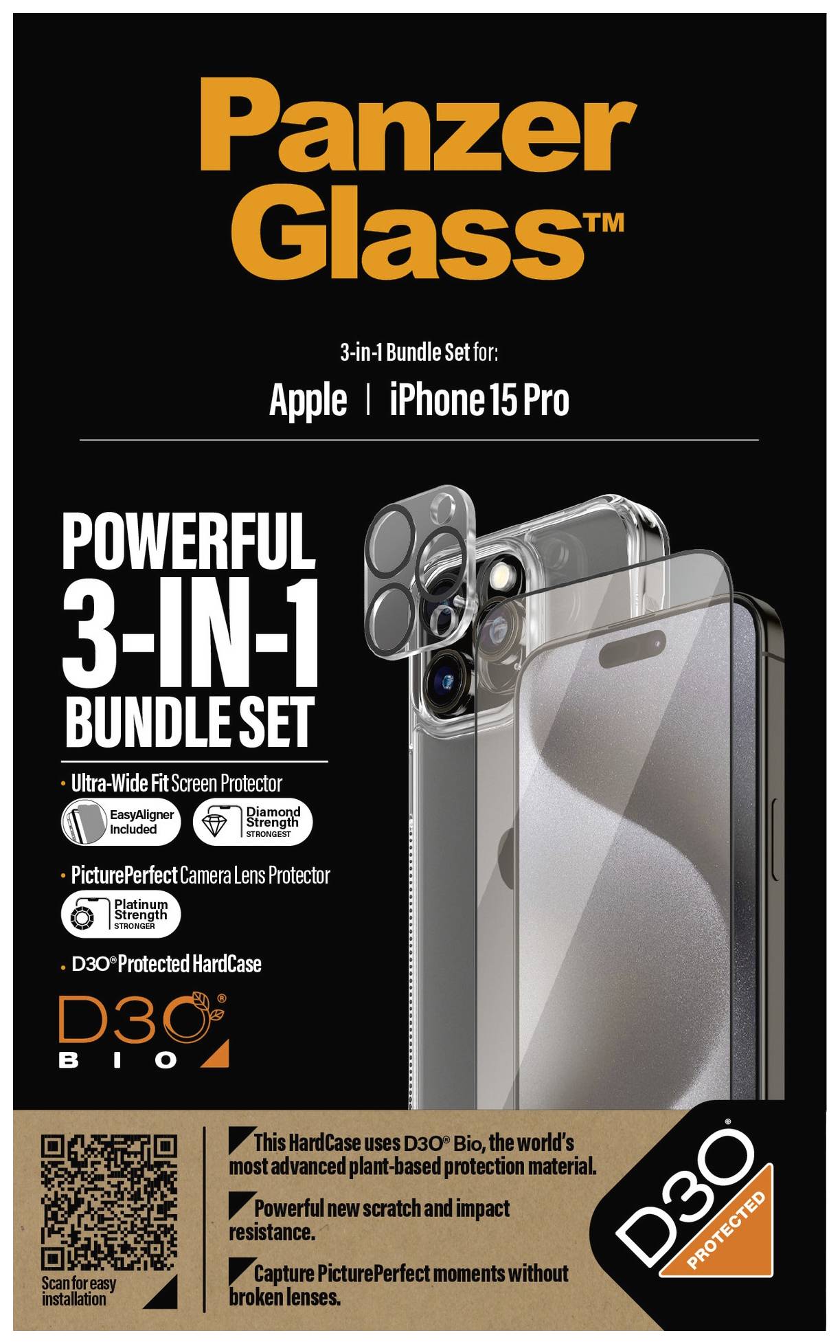 PanzerGlass 3-in-1-Pack Displayschutzglas Apple iPhone 15 Pro 1 St. B1173+2810