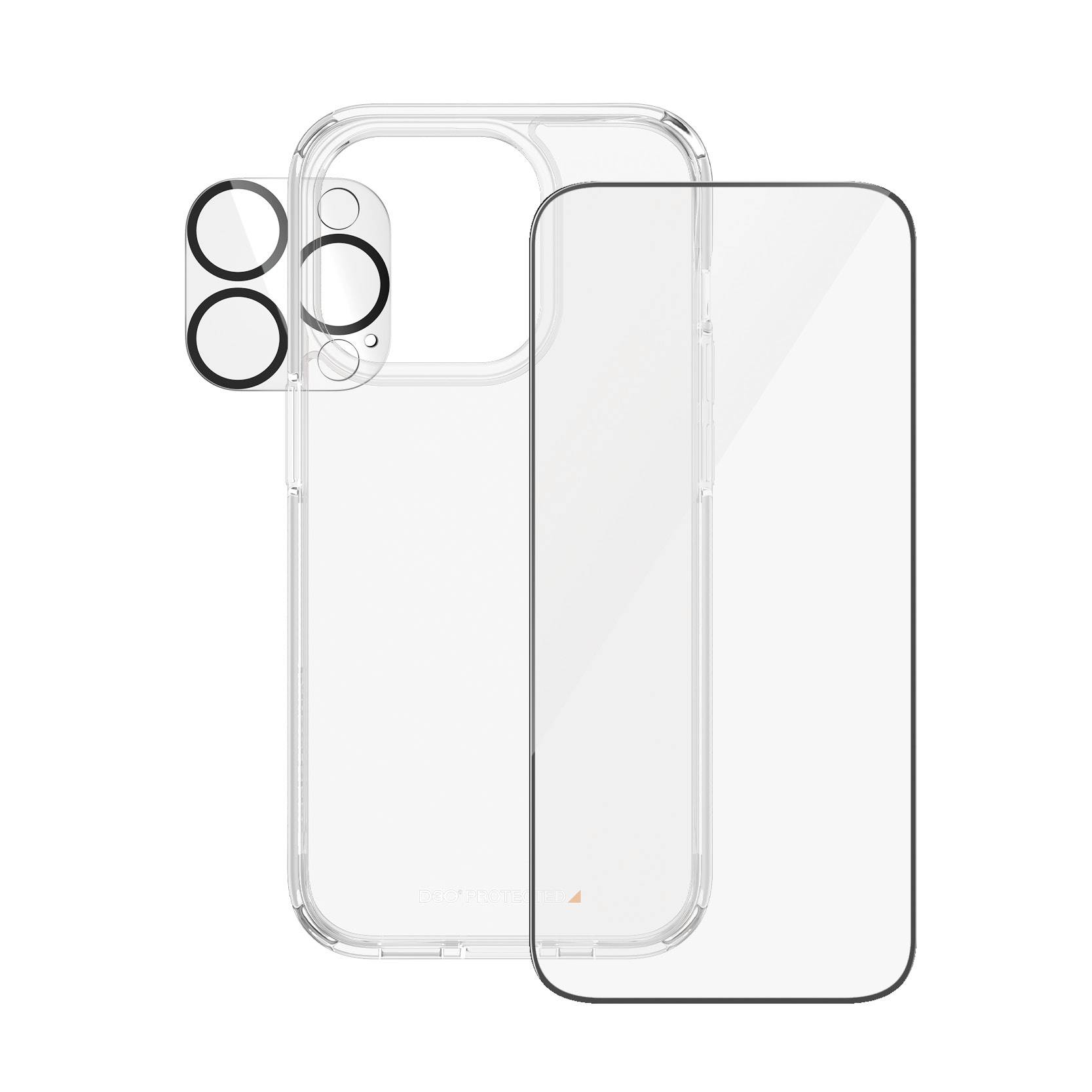 Durchsichtige Handyhülle mit Linsenabdeckung und Displayschutzfolie. Geeignet für ein Smartphone, bietet Schutz und Klarheit.
