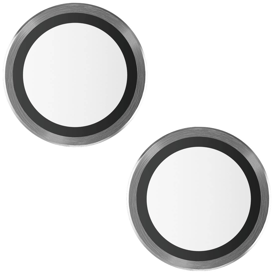Zwei schwarze und weiße runde Zielscheiben übereinander in diagonaler Anordnung.