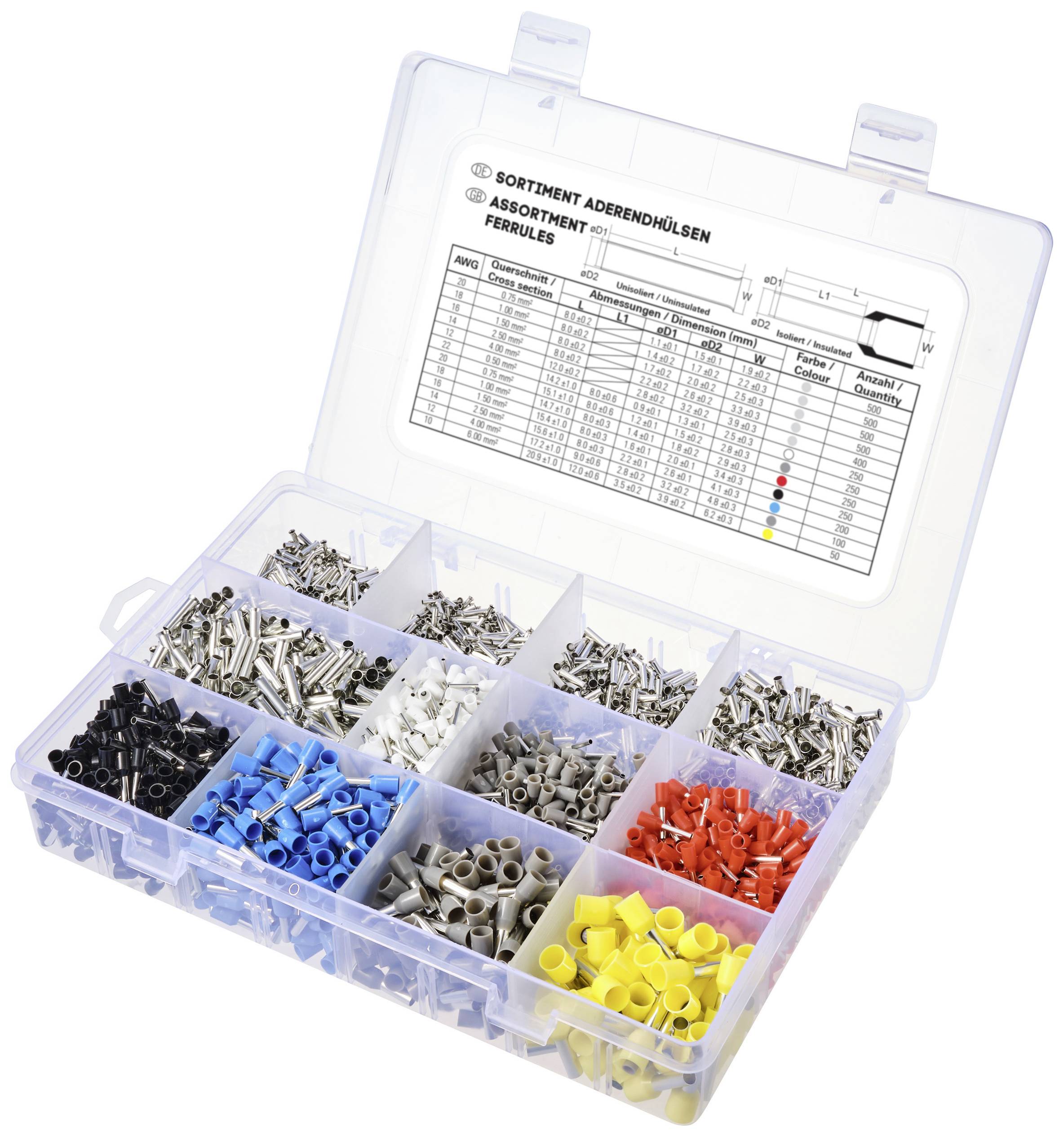 TRU COMPONENTS TC-11991836 Aderendhülsen-Sortiment 0.5 mm², 0.75 mm², 1 mm², 1.5 mm², 2.5 mm², 4 mm², 6mm² Teilisoliert Silber