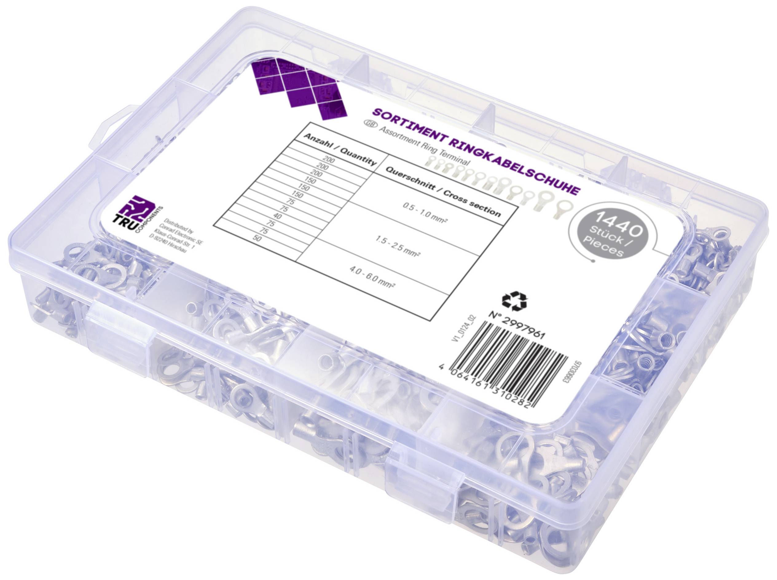 TRU COMPONENTS TC-11991844 Ringkabelschuh-Sortiment Unisoliert 0.5mm² 6mm² Silber 1440St.