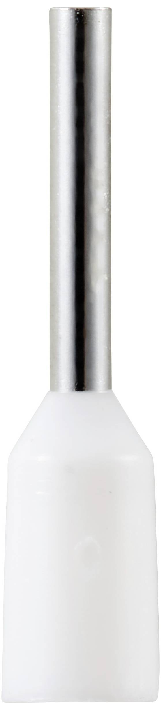 Ein weißer zylinderförmiger Isolationsstecker mit einem Metallstift oben.