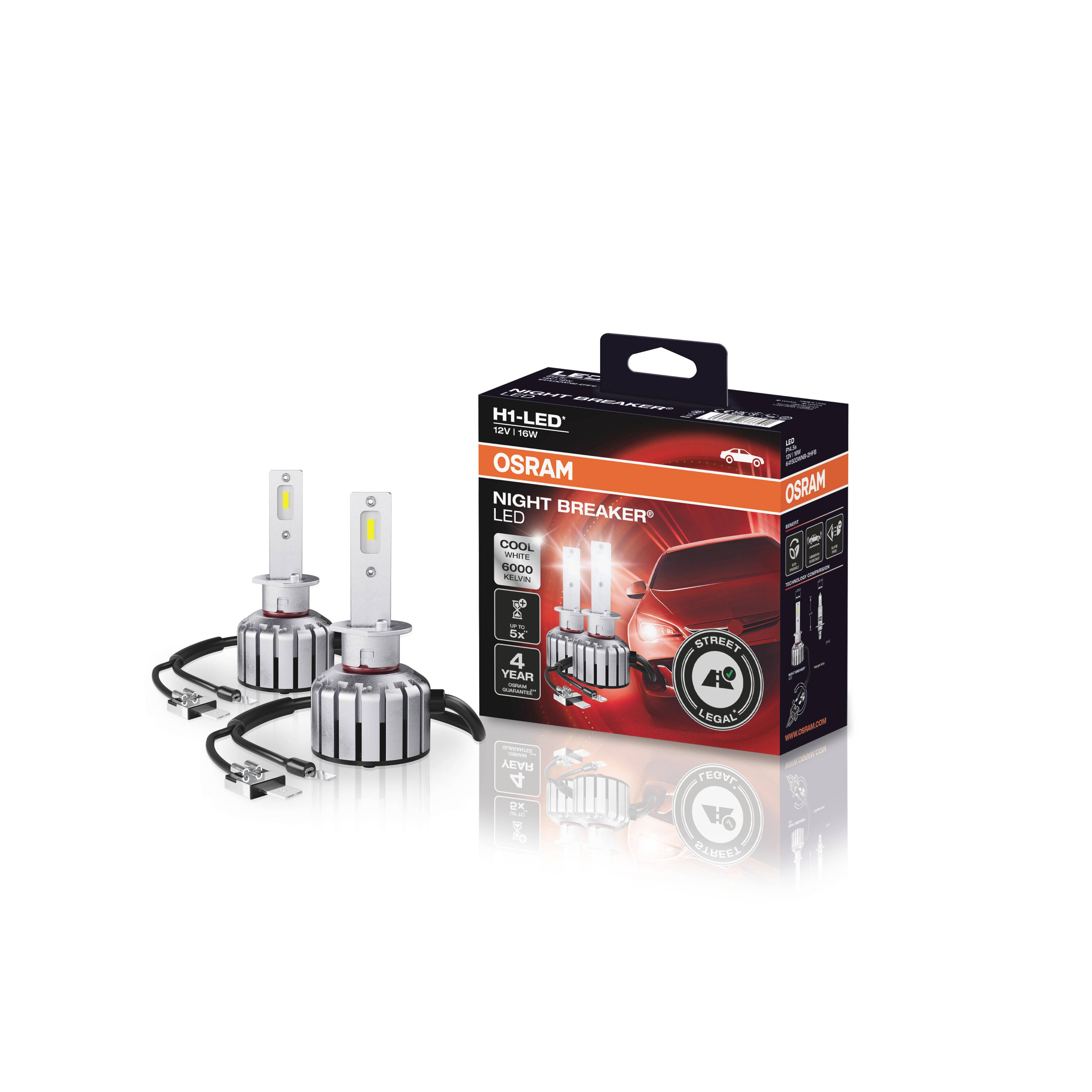 Osram Automotive 64150DWNB LED Leuchtmittel Night Breaker® H1 16W 12V