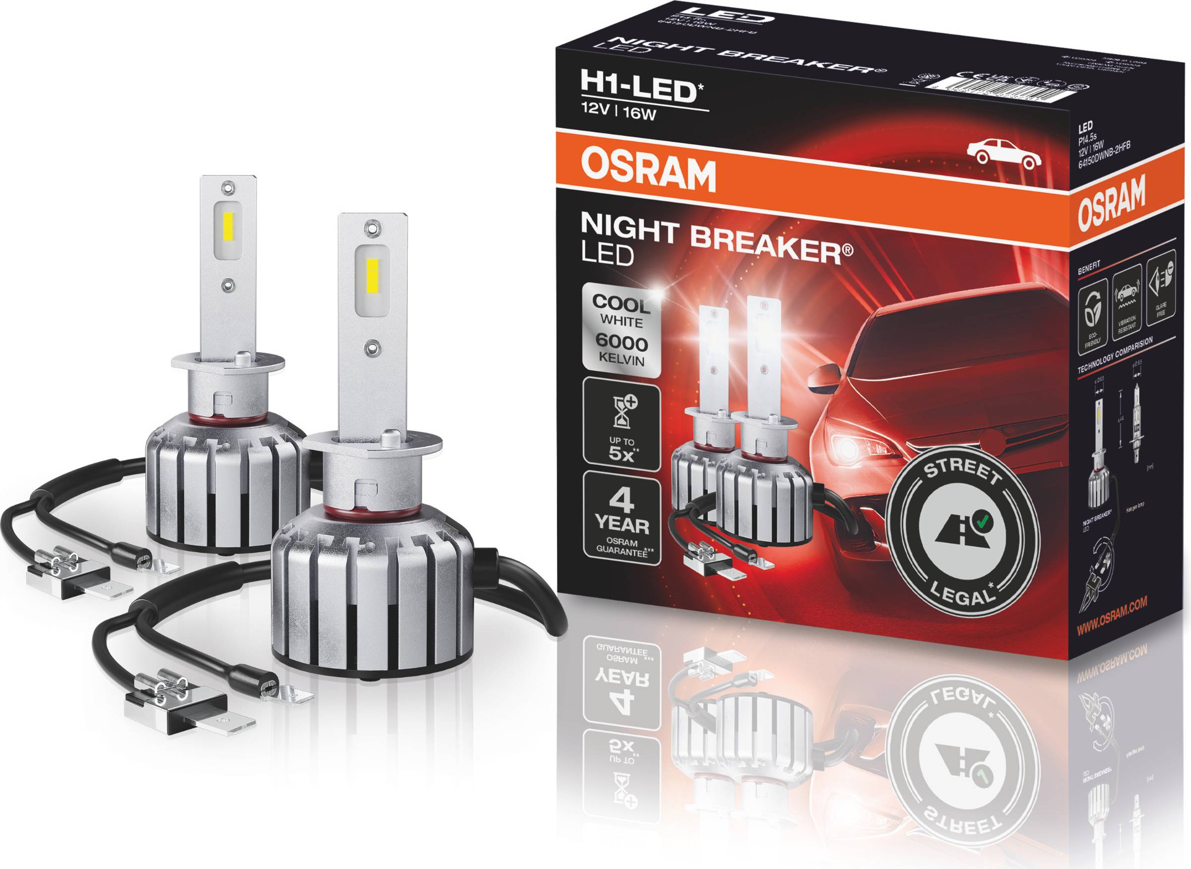 Osram Automotive 64150DWNB LED Leuchtmittel Night Breaker® H1 16W 12V