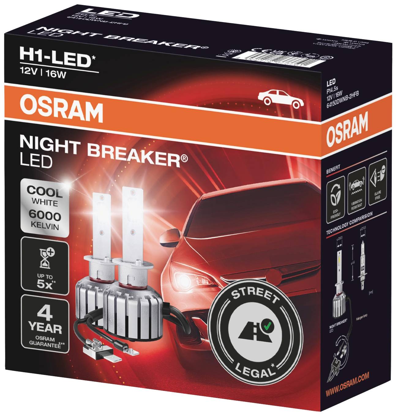 Osram Automotive 64150DWNB LED Leuchtmittel Night Breaker® H1 16W 12V
