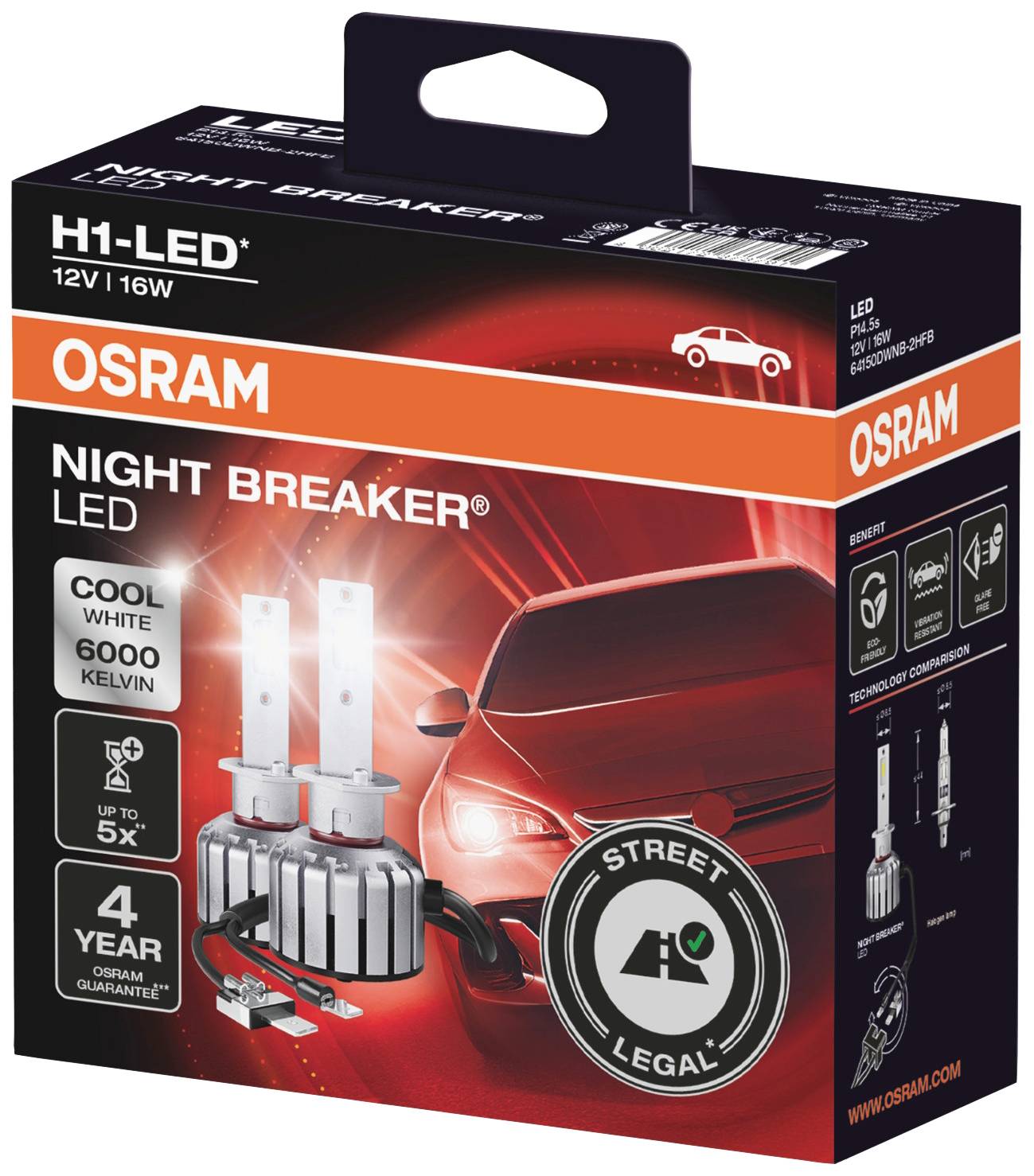 Osram Automotive 64150DWNB LED Leuchtmittel Night Breaker® H1 16W 12V