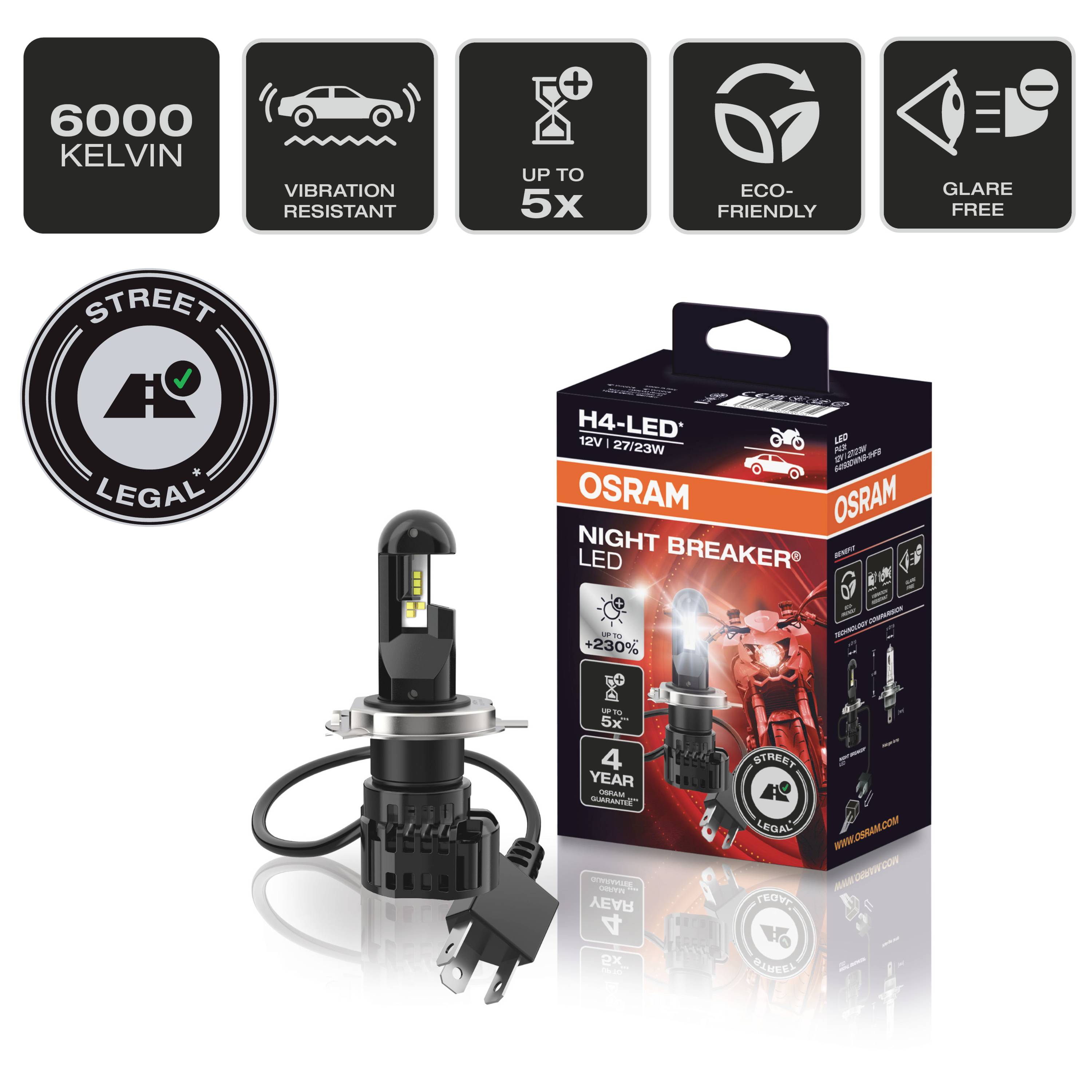OSRAM 64193DWNB-1HFB LED Leuchtmittel Night Breaker® H4 12 V