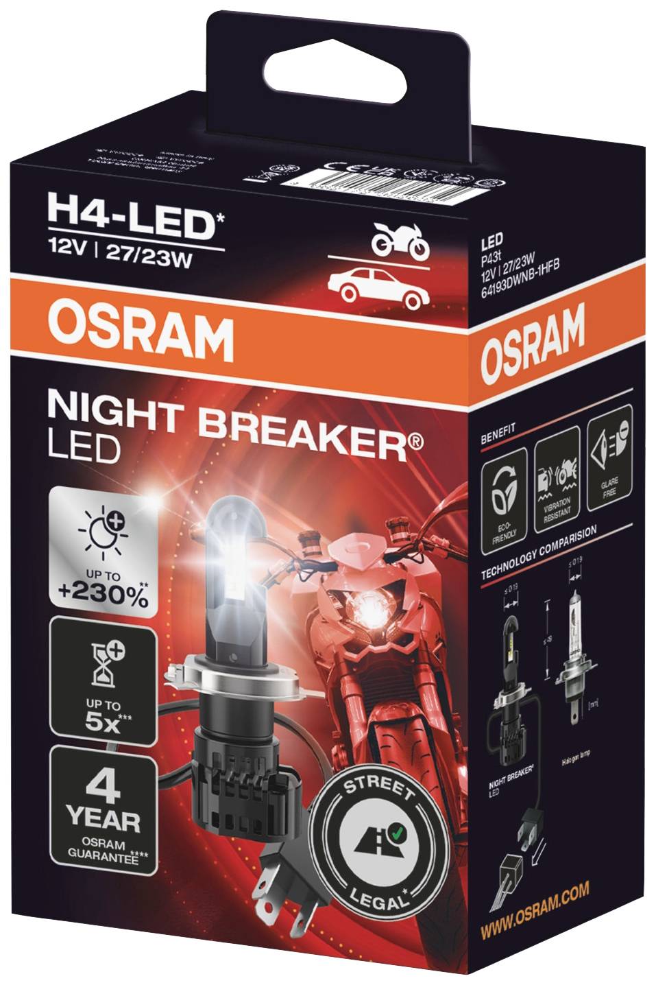OSRAM 64193DWNB-1HFB LED Leuchtmittel Night Breaker® H4 12 V