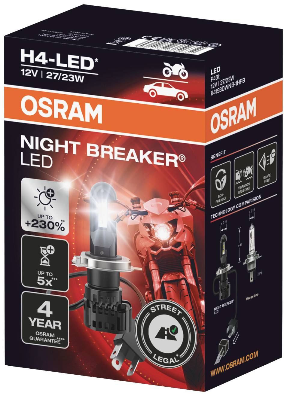OSRAM 64193DWNB-1HFB LED Leuchtmittel Night Breaker® H4 12 V